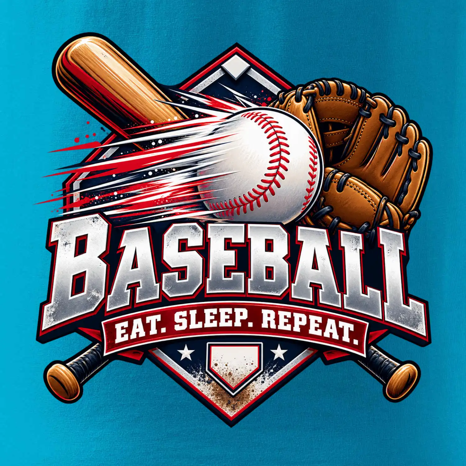 Baseballová pálka s rukavicí eat sleep repeat