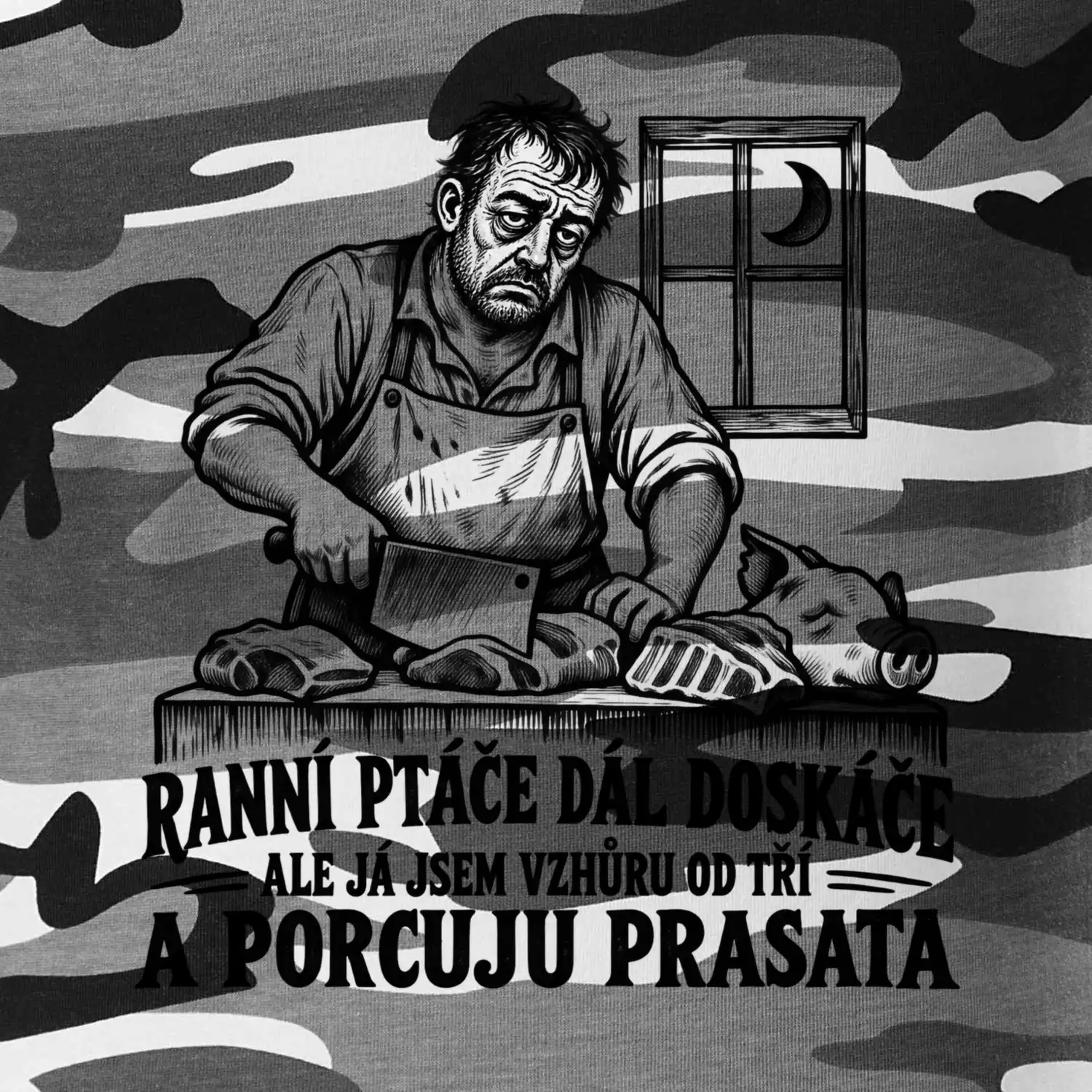 Řezník vzhůru od tří a porcuju prasata