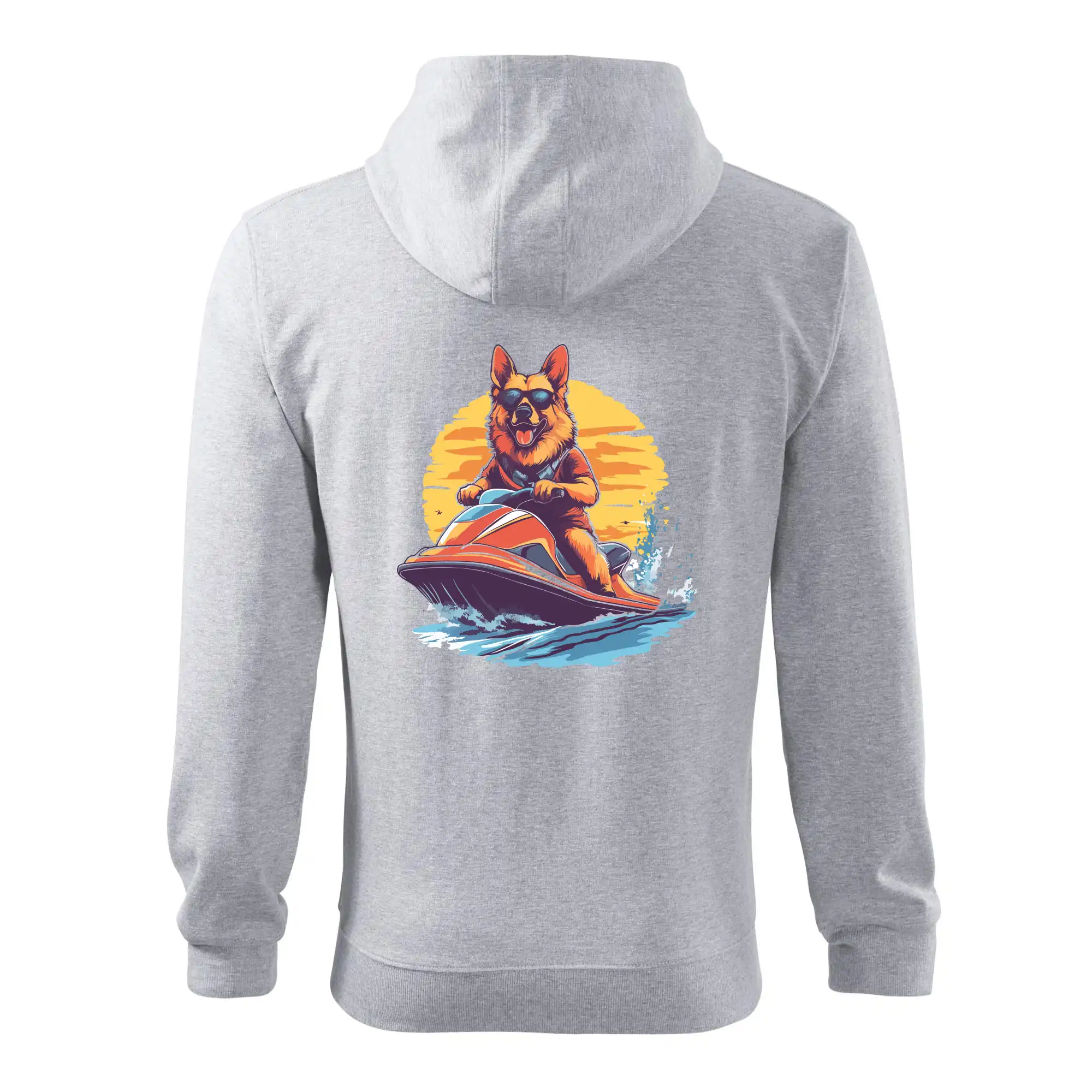 Německý ovčák na vodním skútru