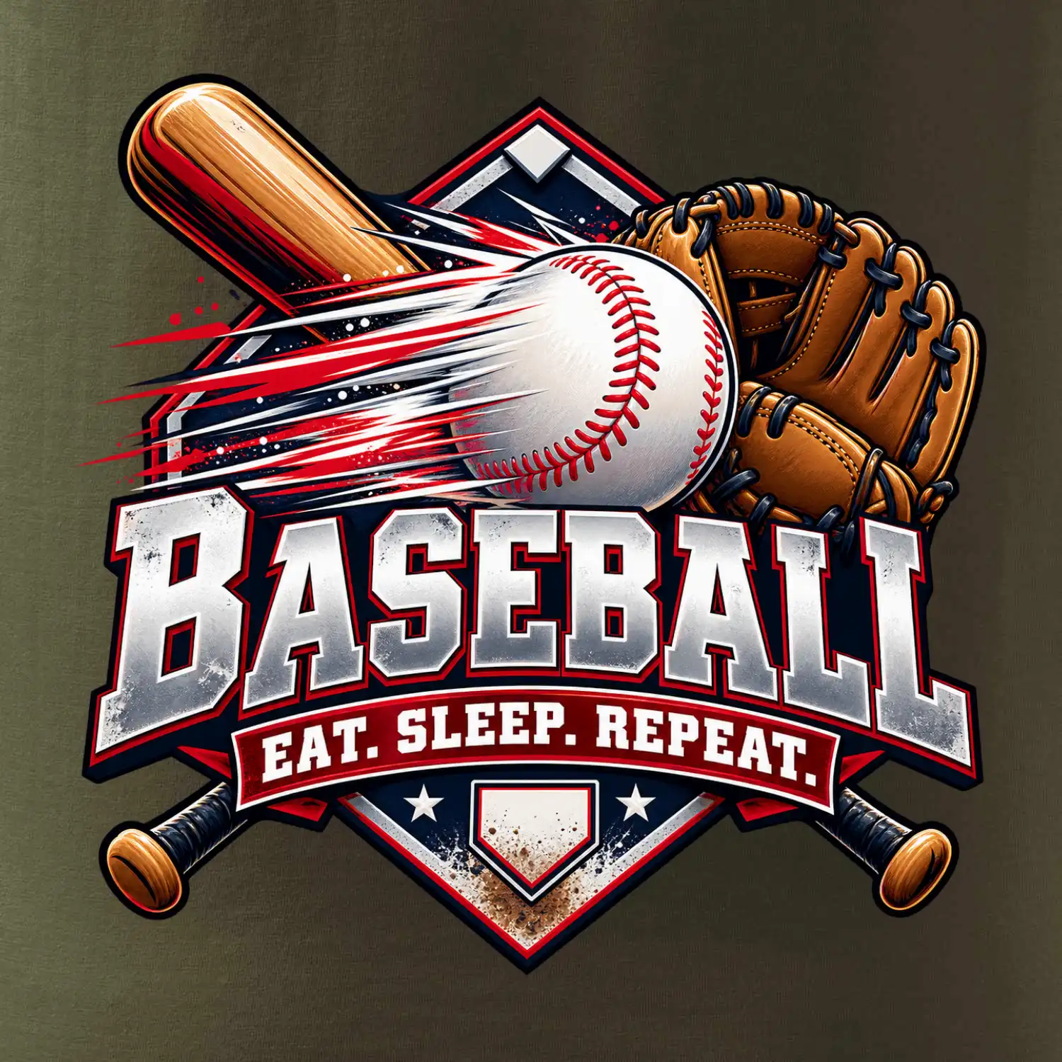 Baseballová pálka s rukavicí eat sleep repeat