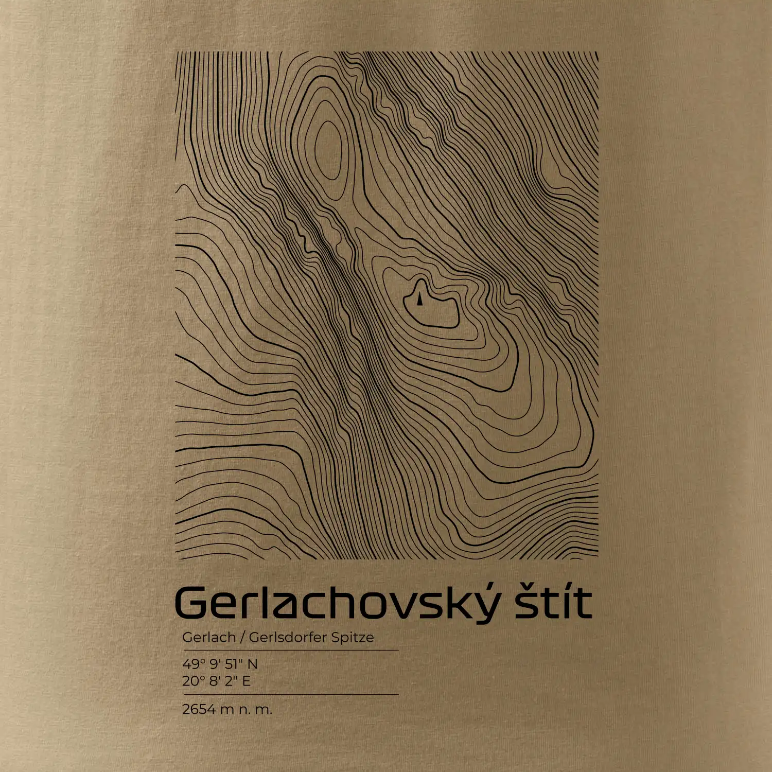 Gerlachovský štít - vrstevnice v obdélníku