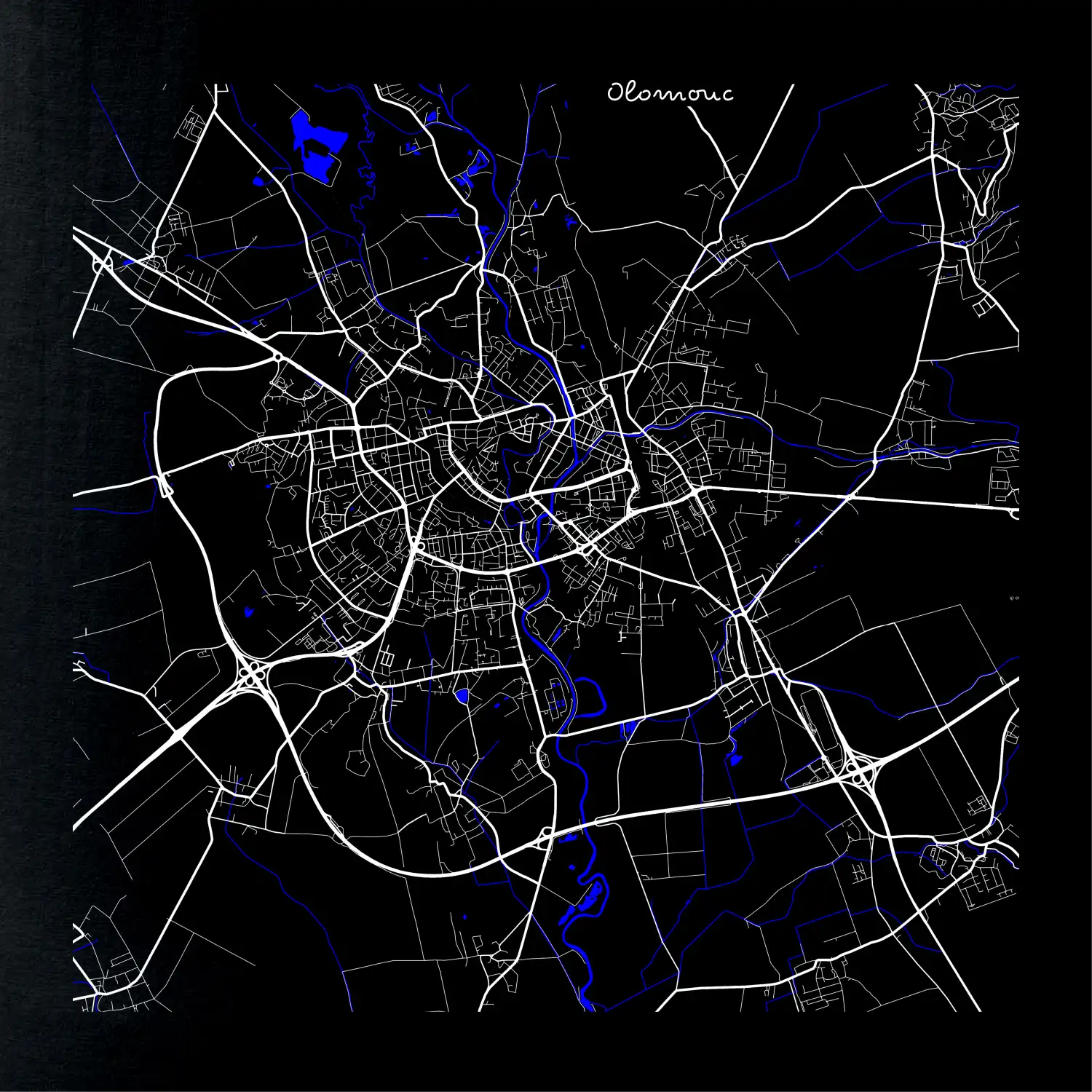 Olomouc - Mapa s vodními toky