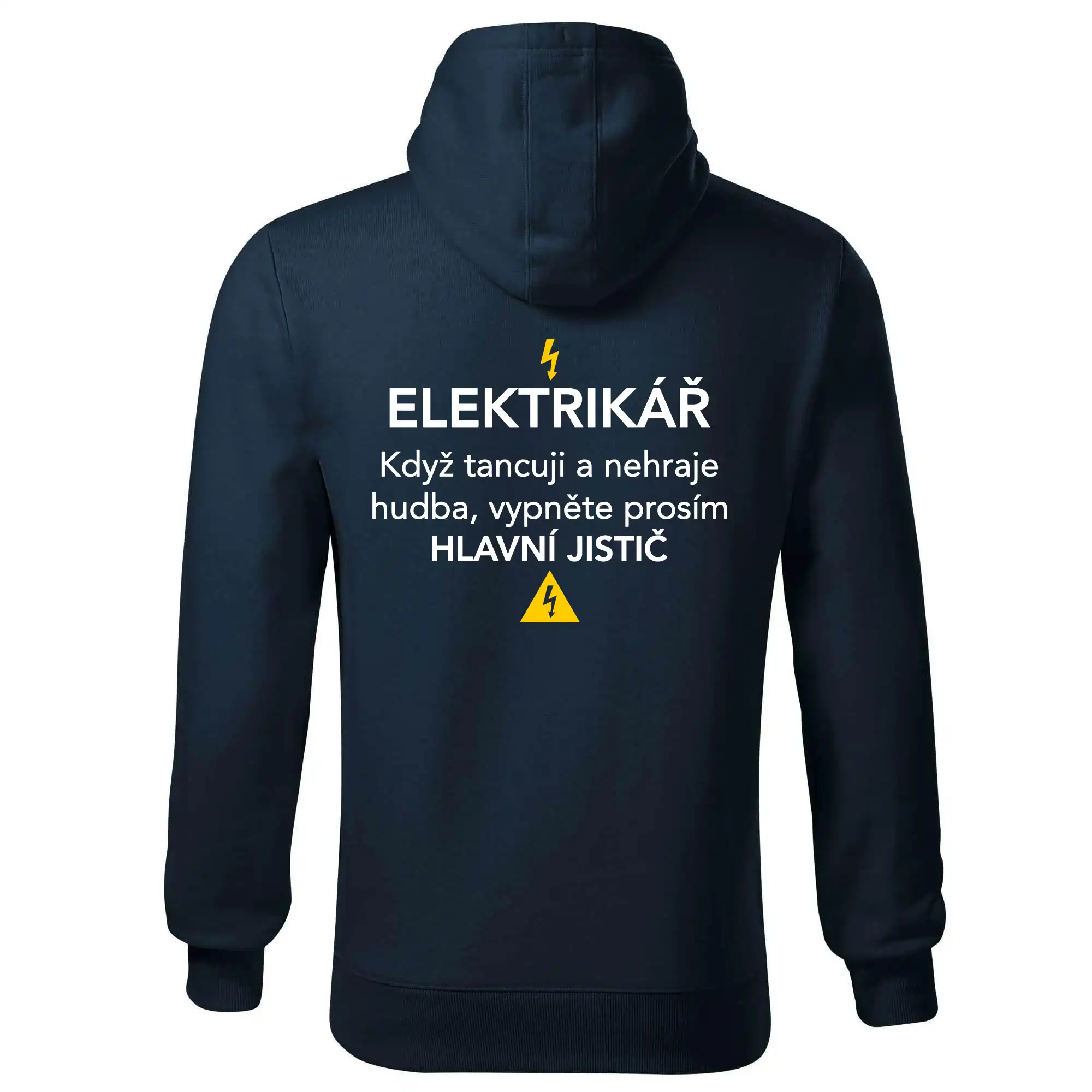 Elektrikář - hlavní jistič - Nápis na zádech