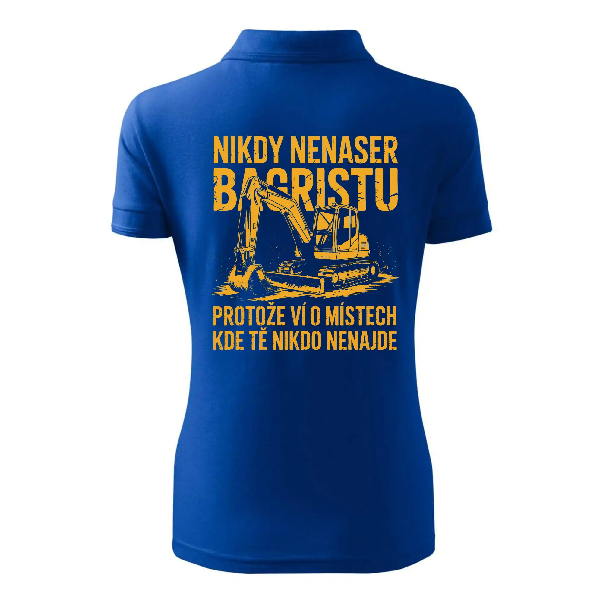 Oranžový bagr Nikdy Nenaser bagristu