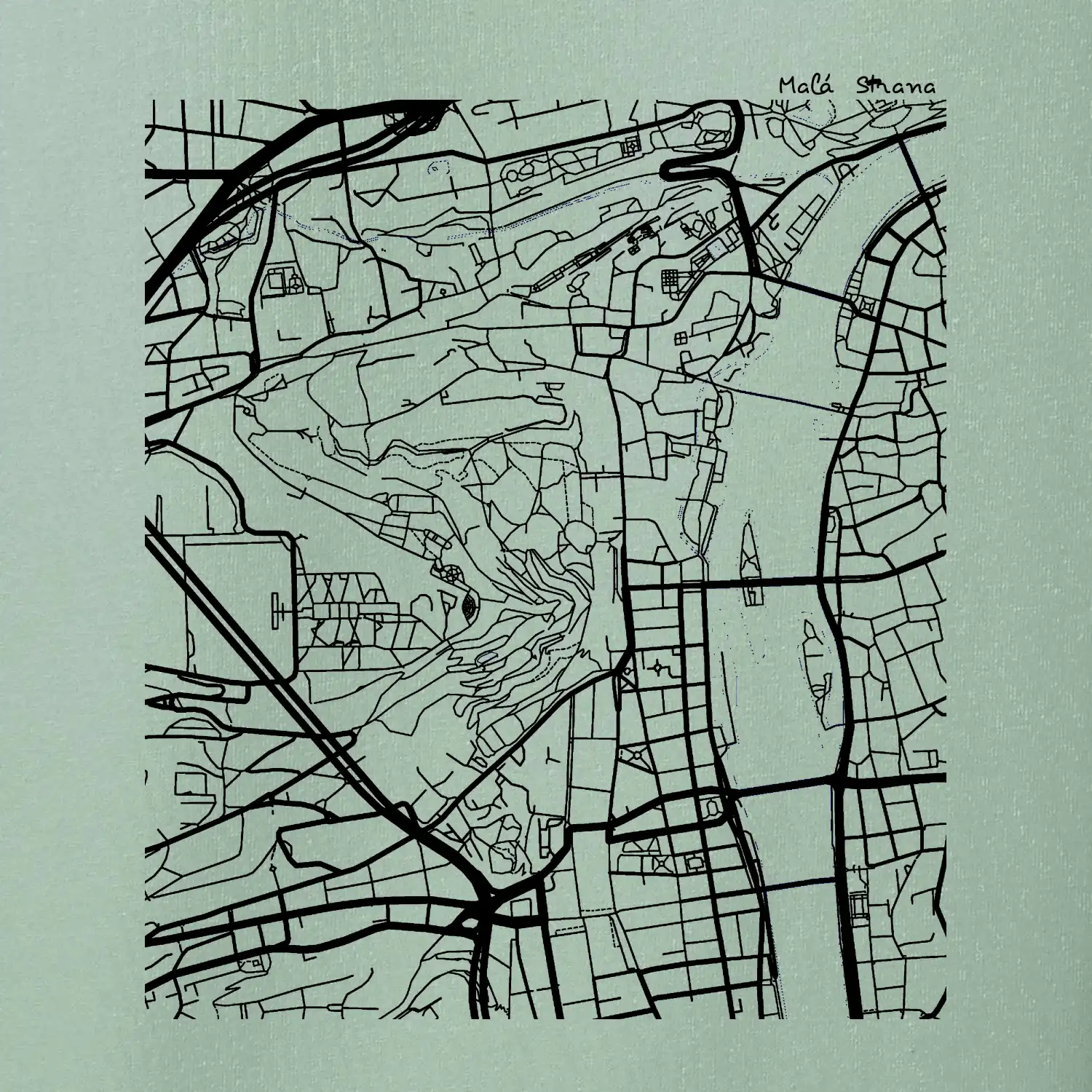 Praha Malá Strana - Mapa černobílá