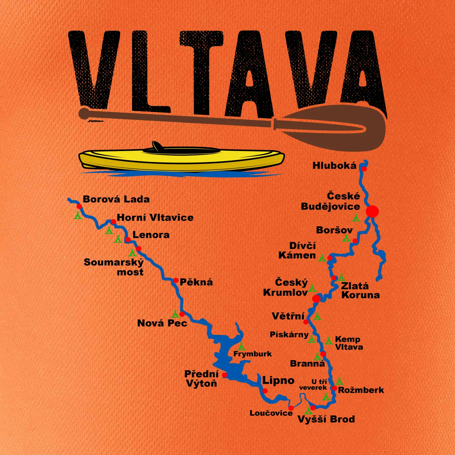 Mapa řeky Vltavy
