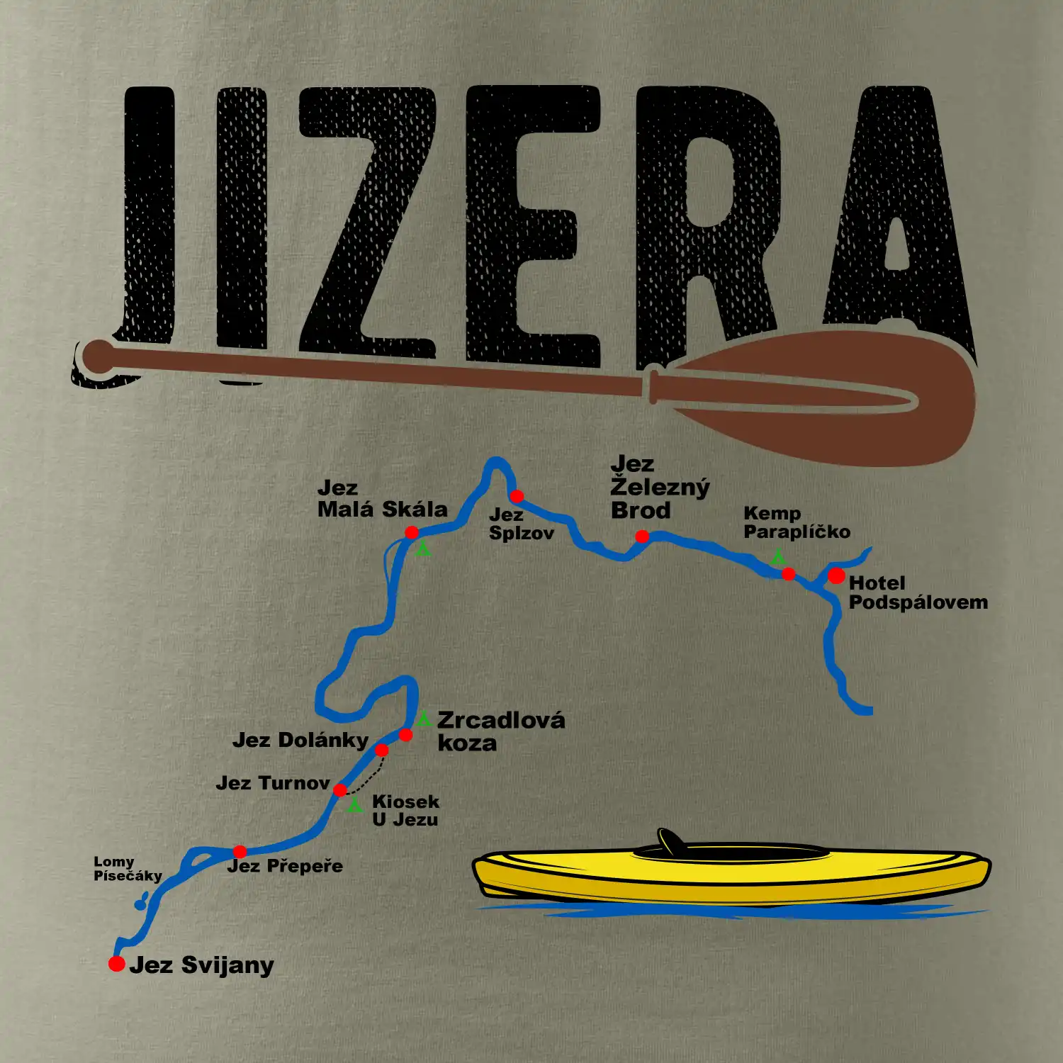 Mapa řeky Jizery