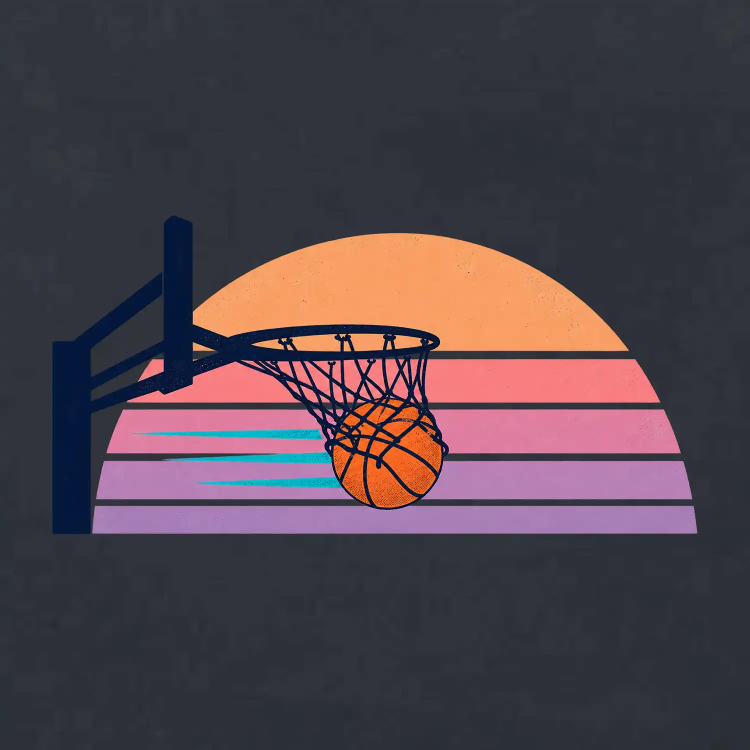 Retro západ slunce a basketbalový koš