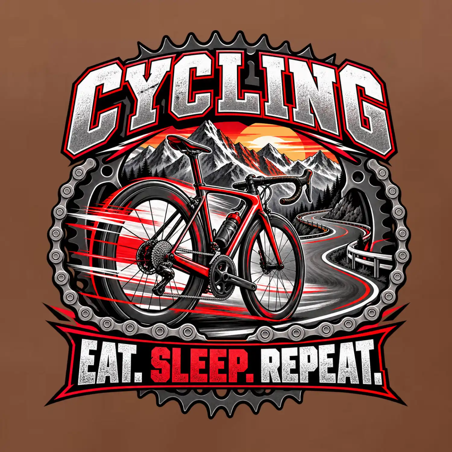 Cyklistické kolo mezi horami eat sleep repeat