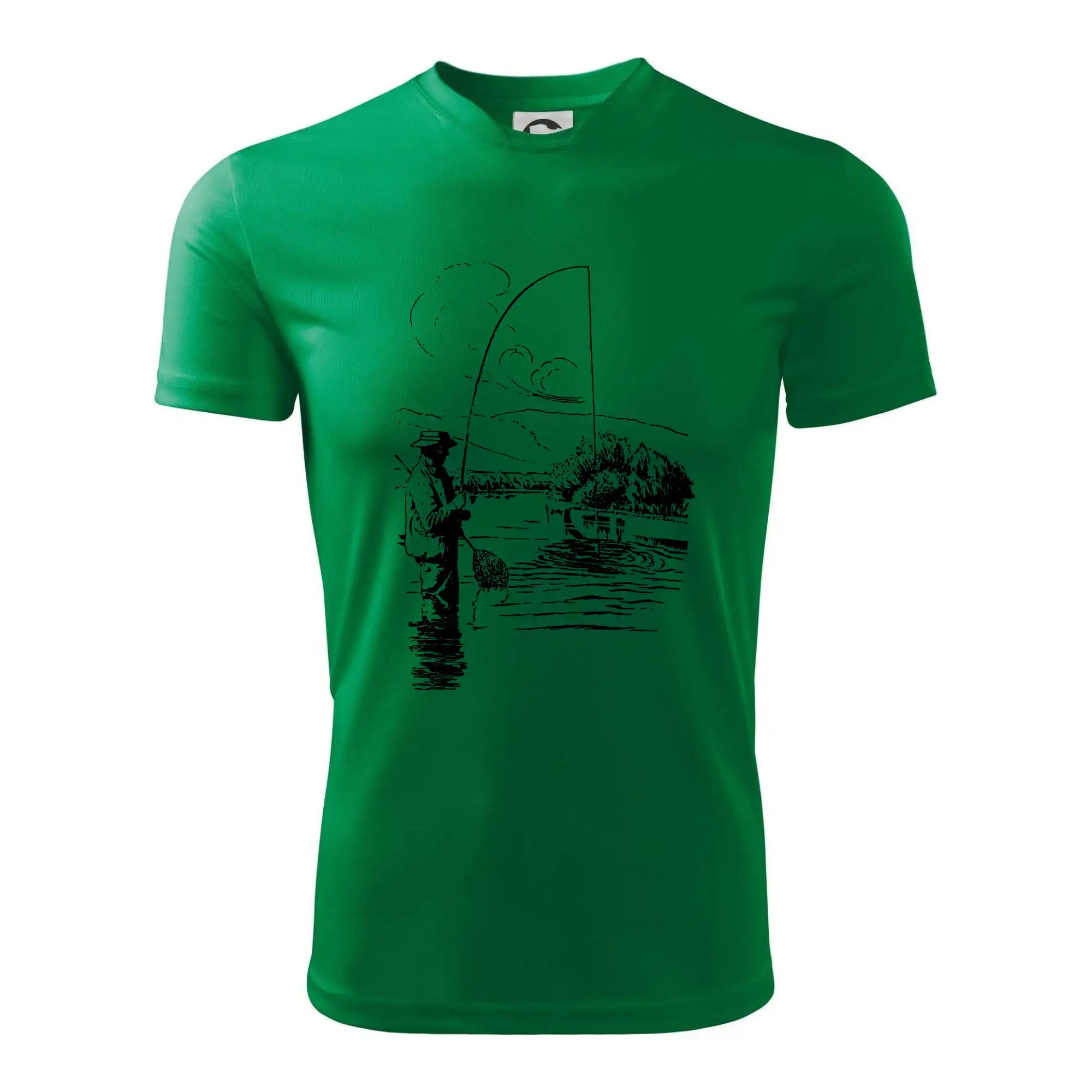 Kreslený rybář s podběrákem