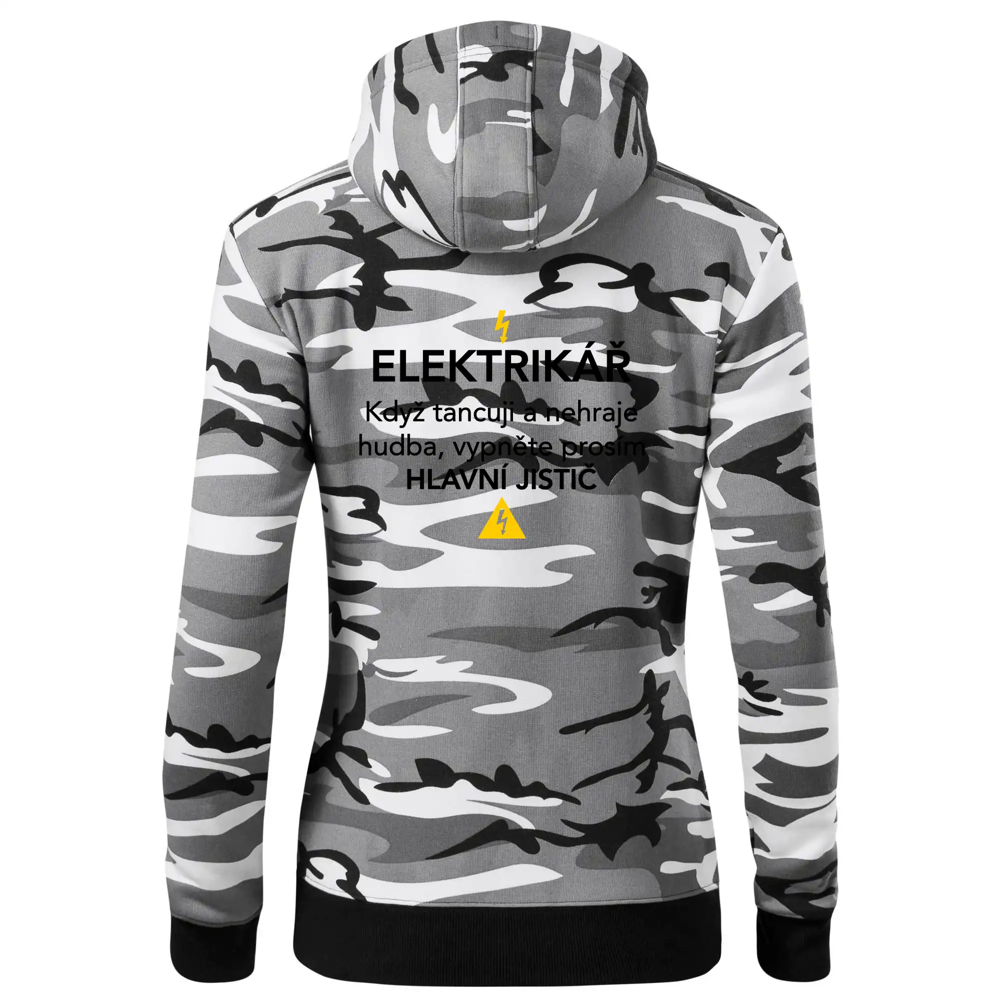 Elektrikář - hlavní jistič - Nápis na zádech