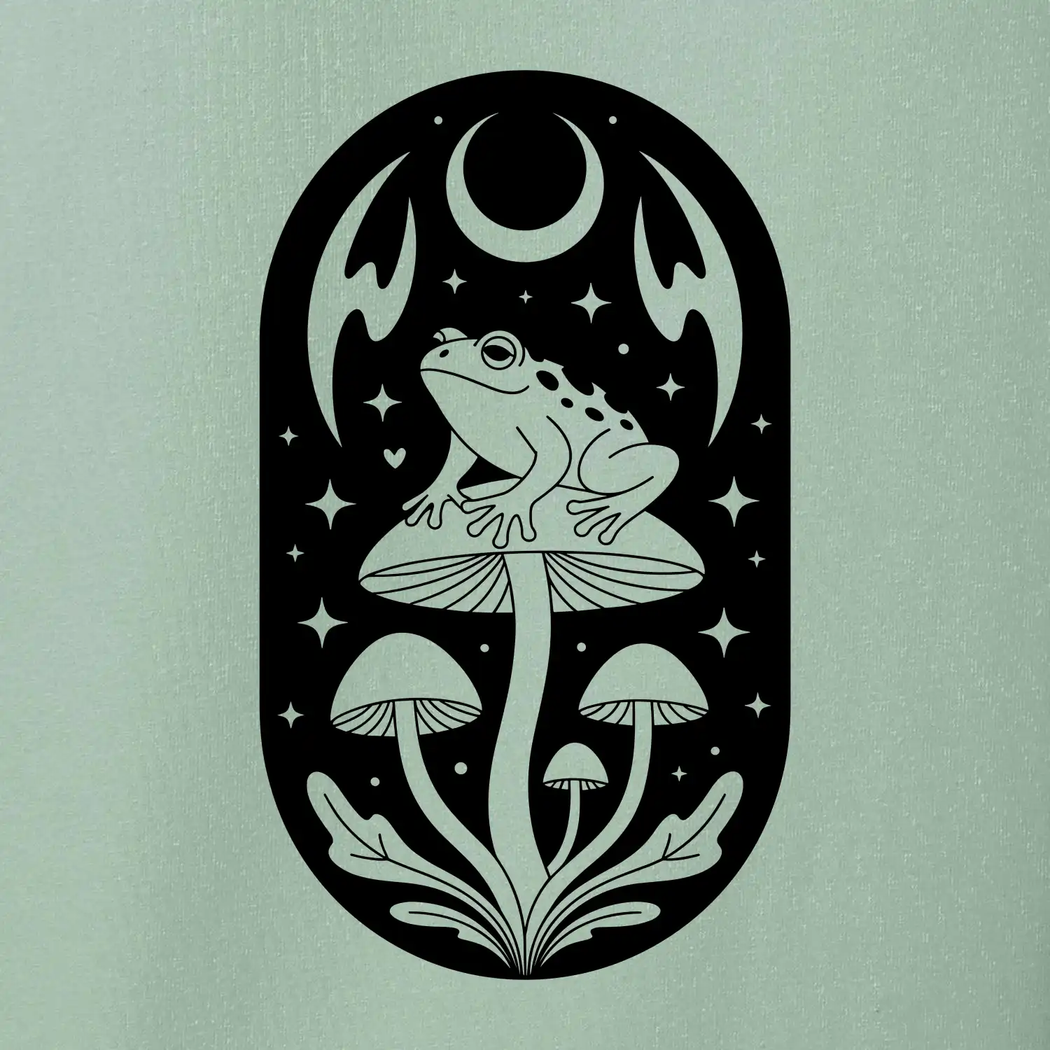 Goblincore černobílá oválná žába