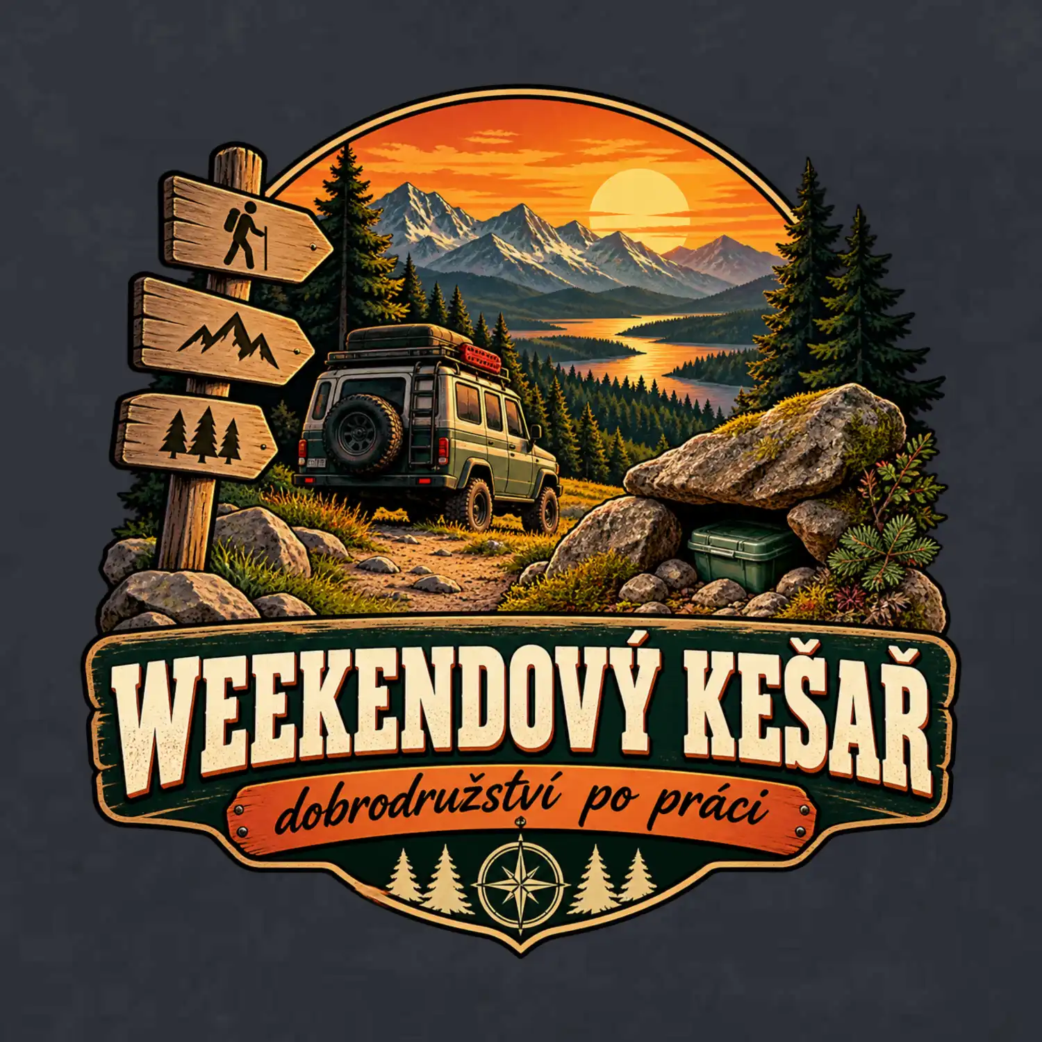 Víkendový kešař terénní auto v horách