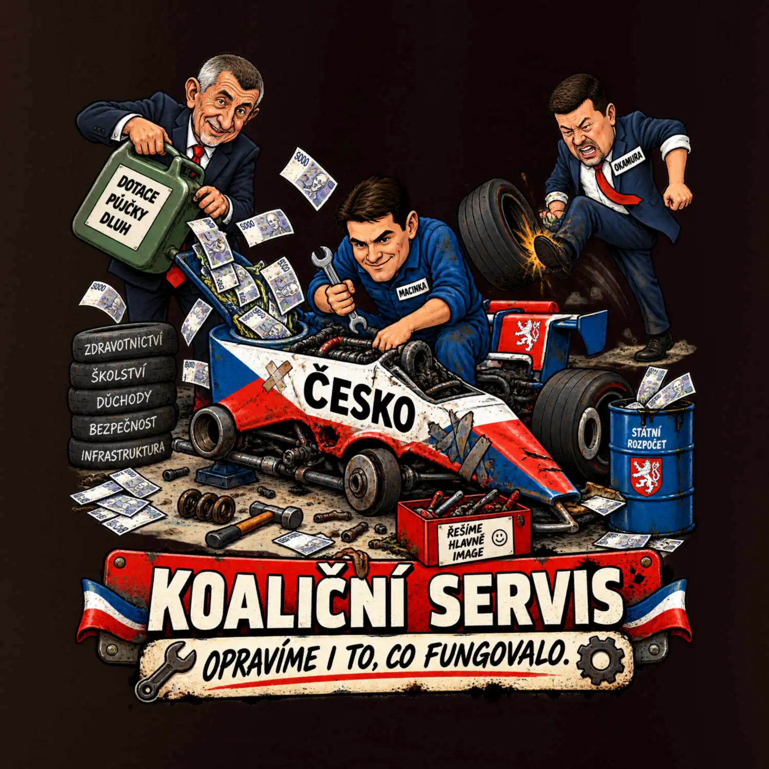 Macinka opravuje závodní auto ČESKO