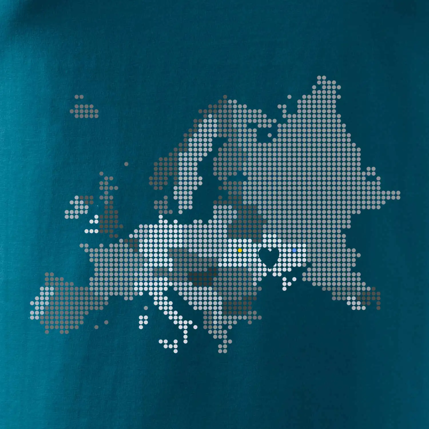 Mapa Evropy - srdce v Ukrajině