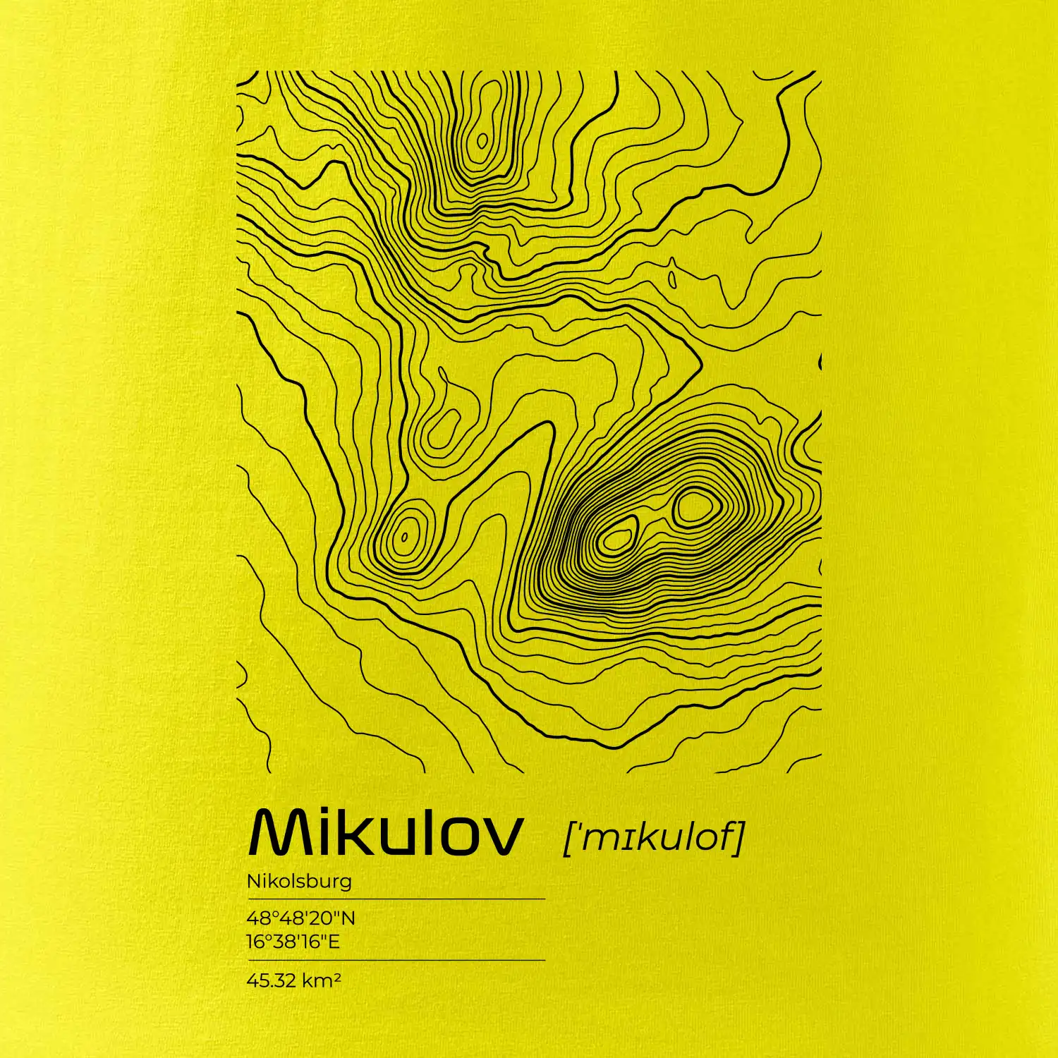 Mikulov - vrstevnice v obdélníku