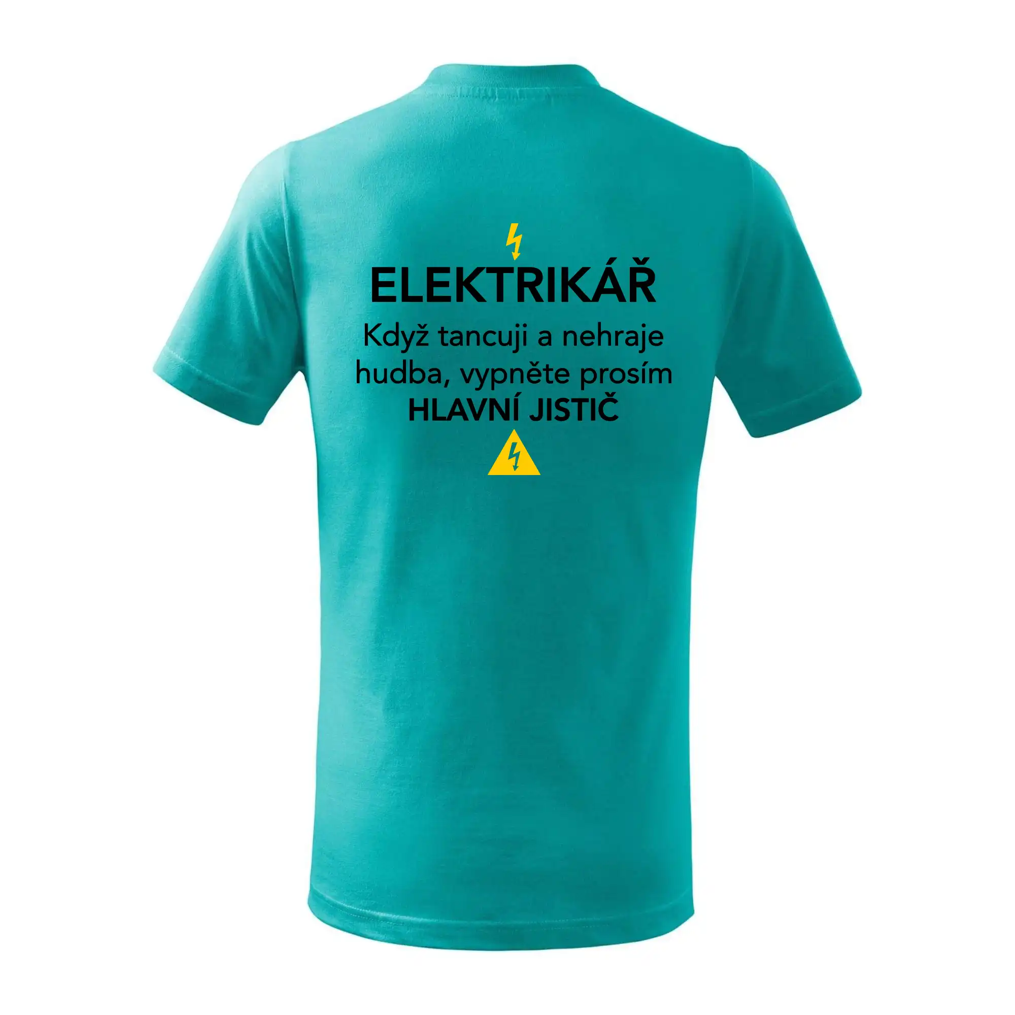 Elektrikář - hlavní jistič - Nápis na zádech