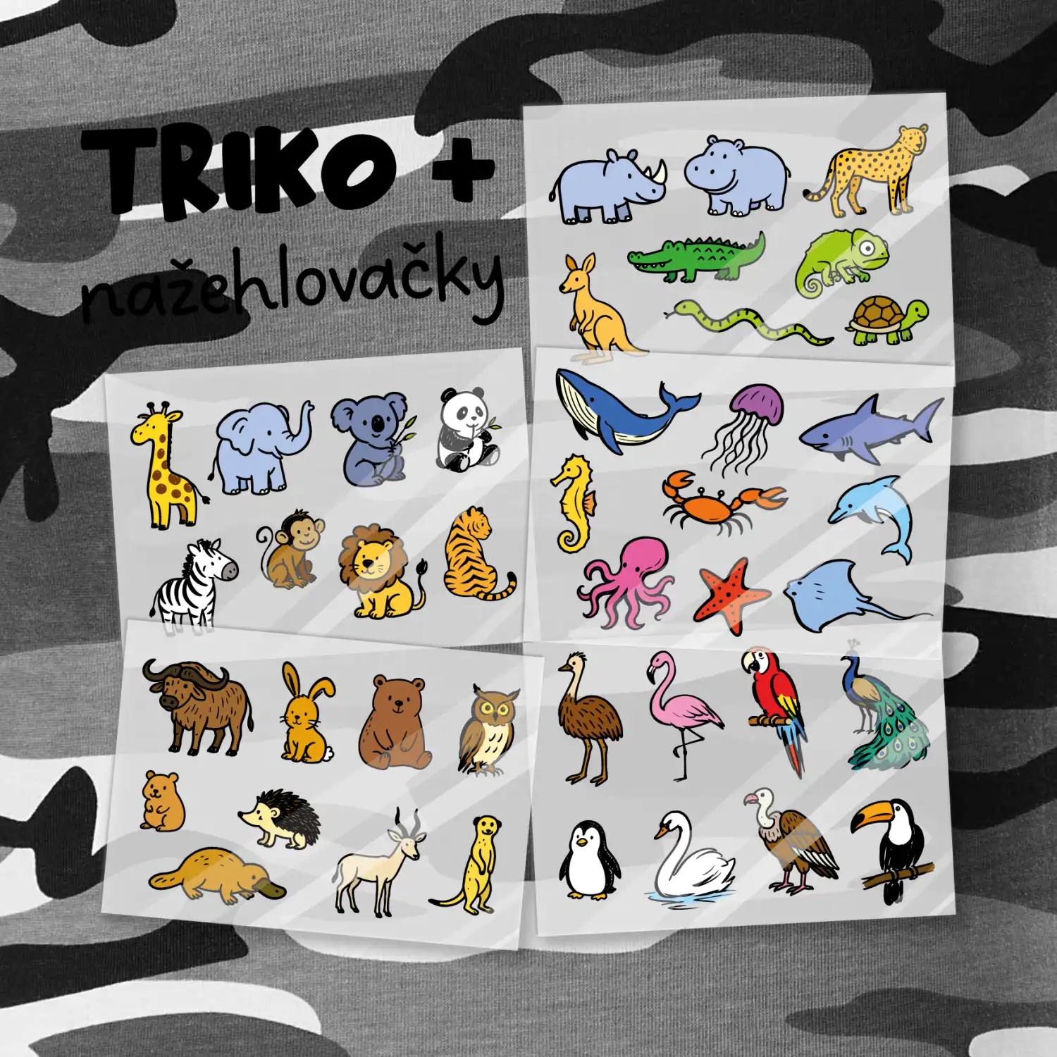 Tričko + 42 nažehlovacích zvířátek