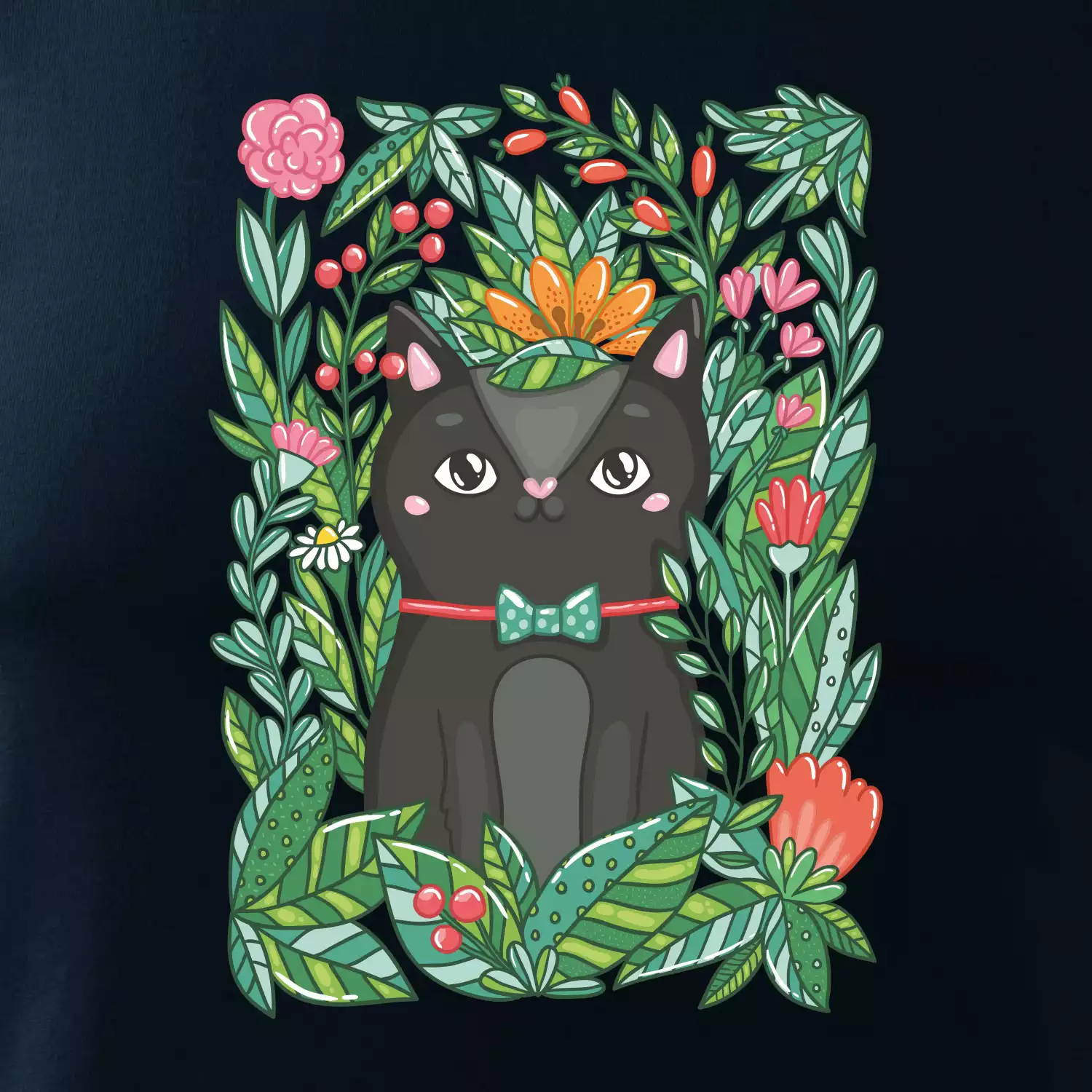 Kočka s květy malovaná
