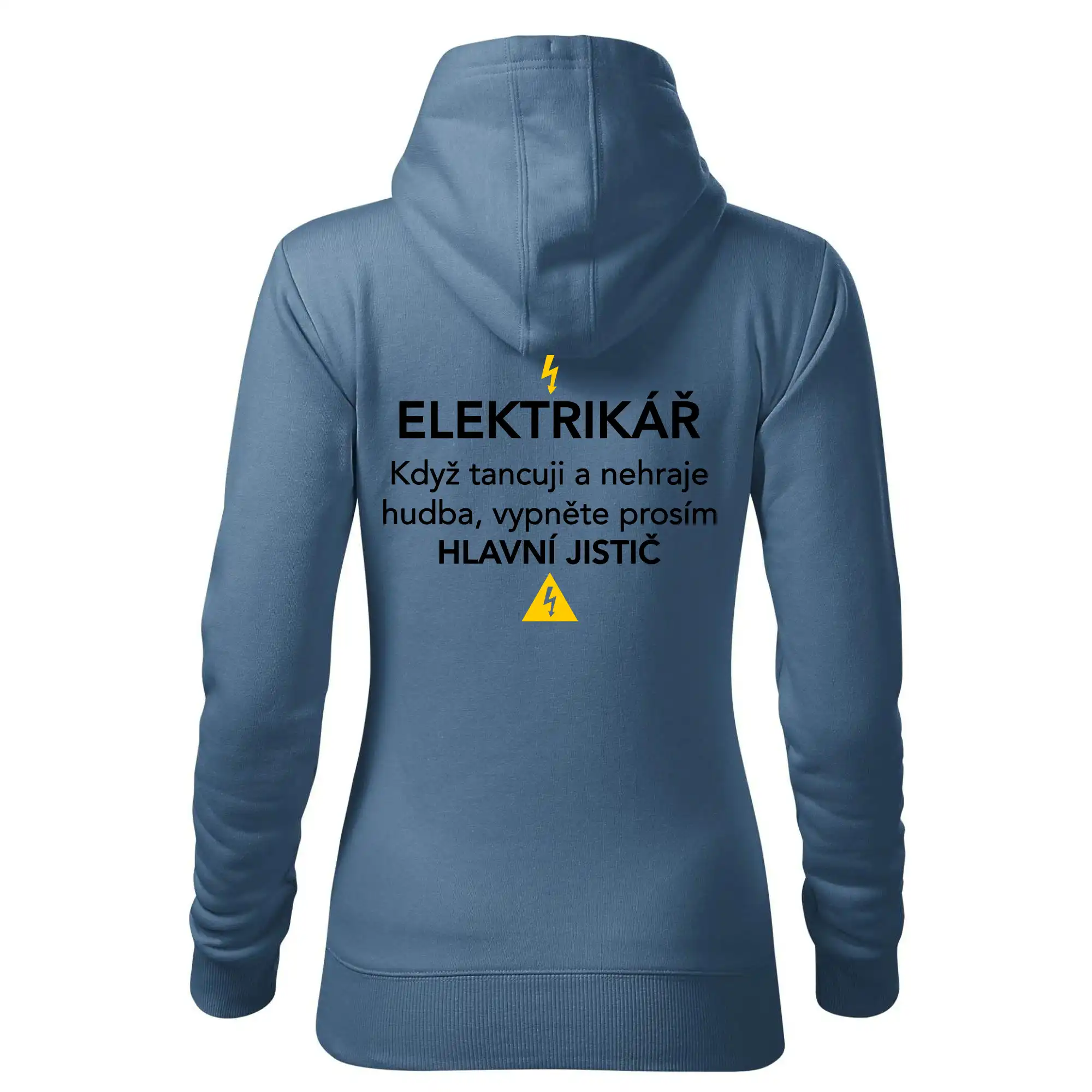 Elektrikář - hlavní jistič - Nápis na zádech