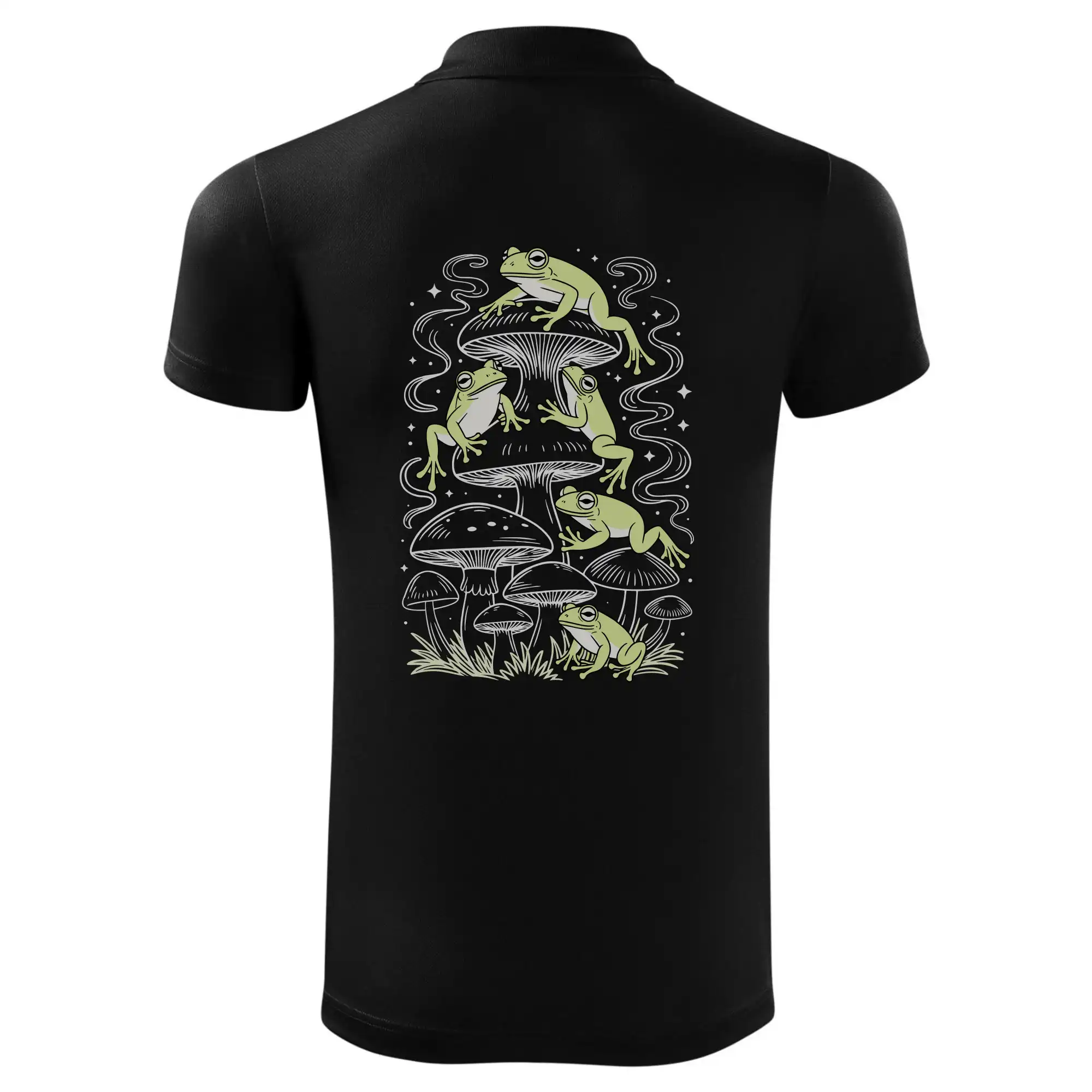 Goblincore frogs and various mushrooms