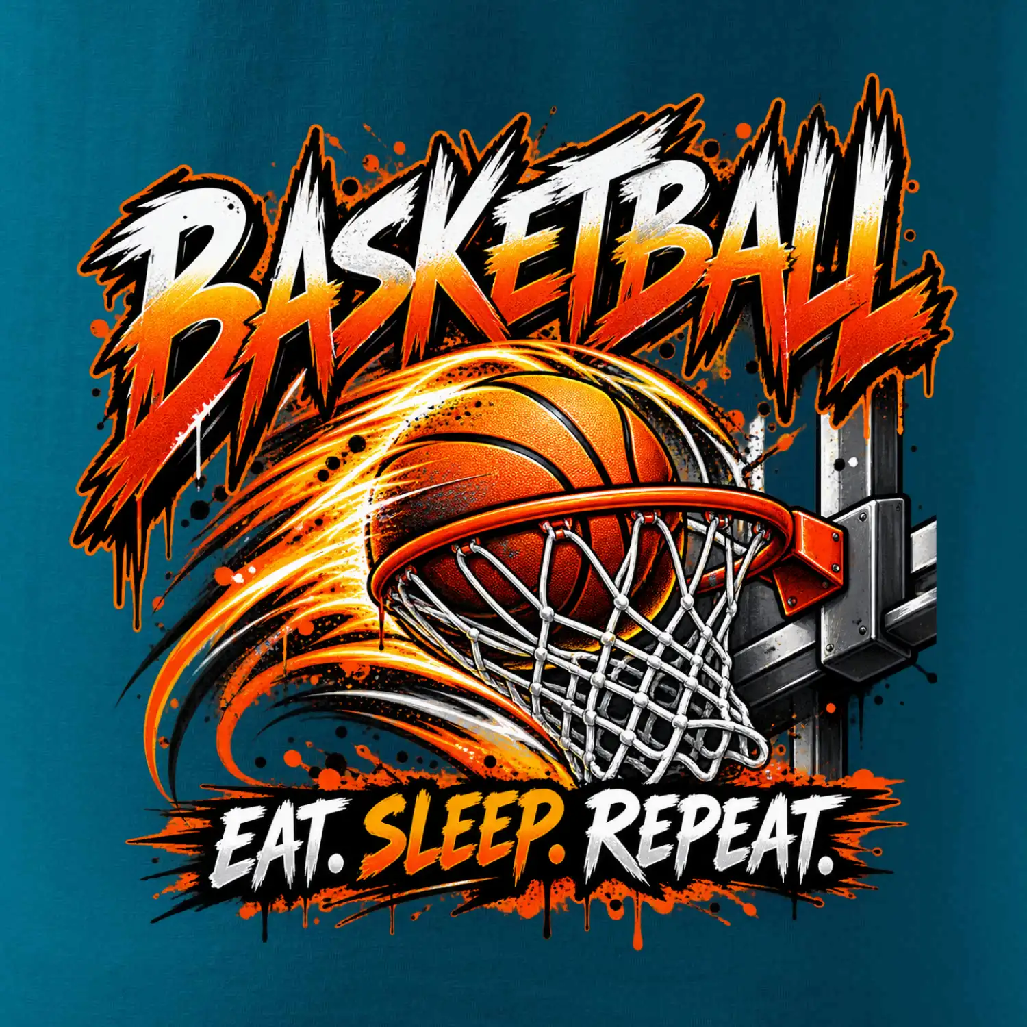 Basketbalový koš s míčem eat sleep repeat