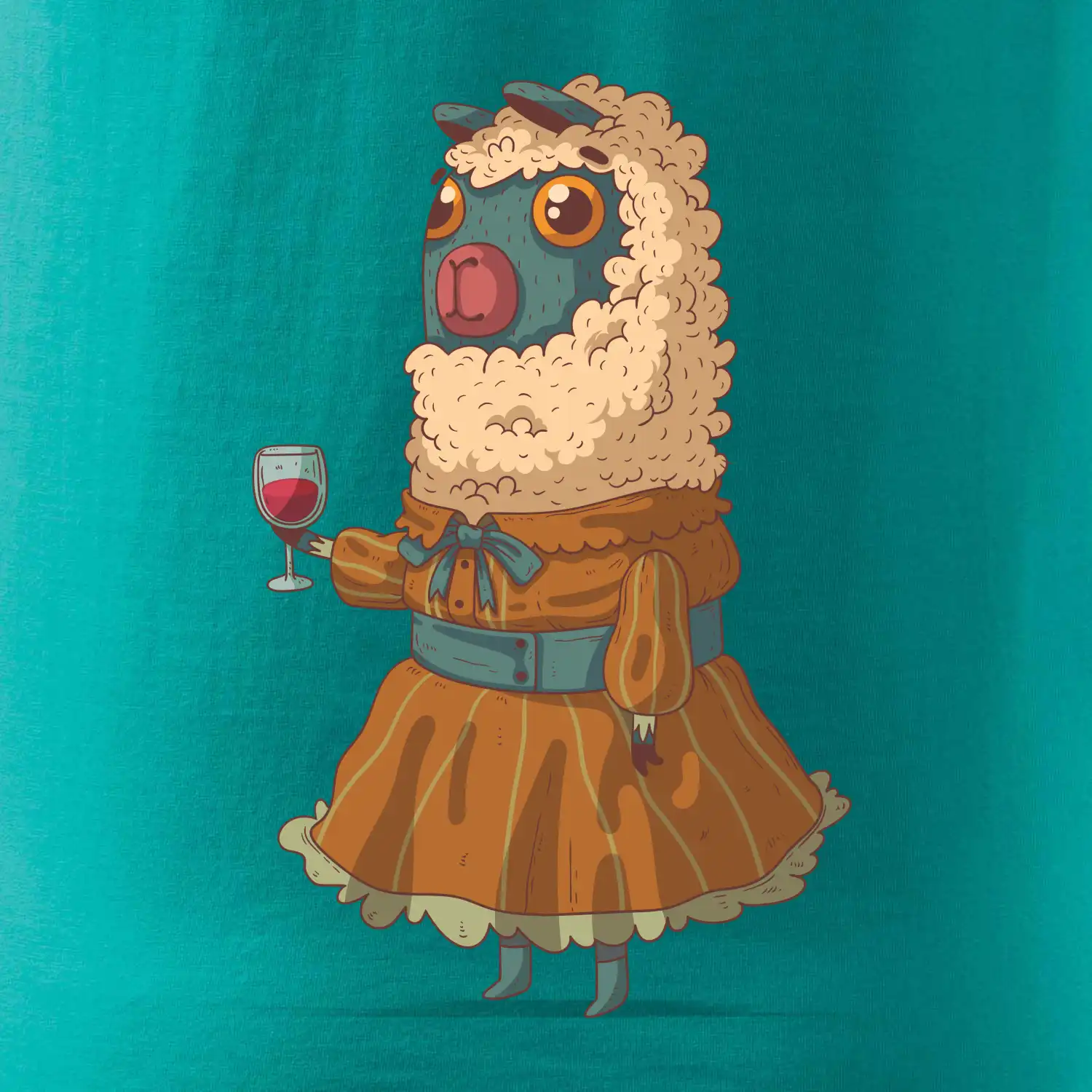 Alpaka s vínem žena