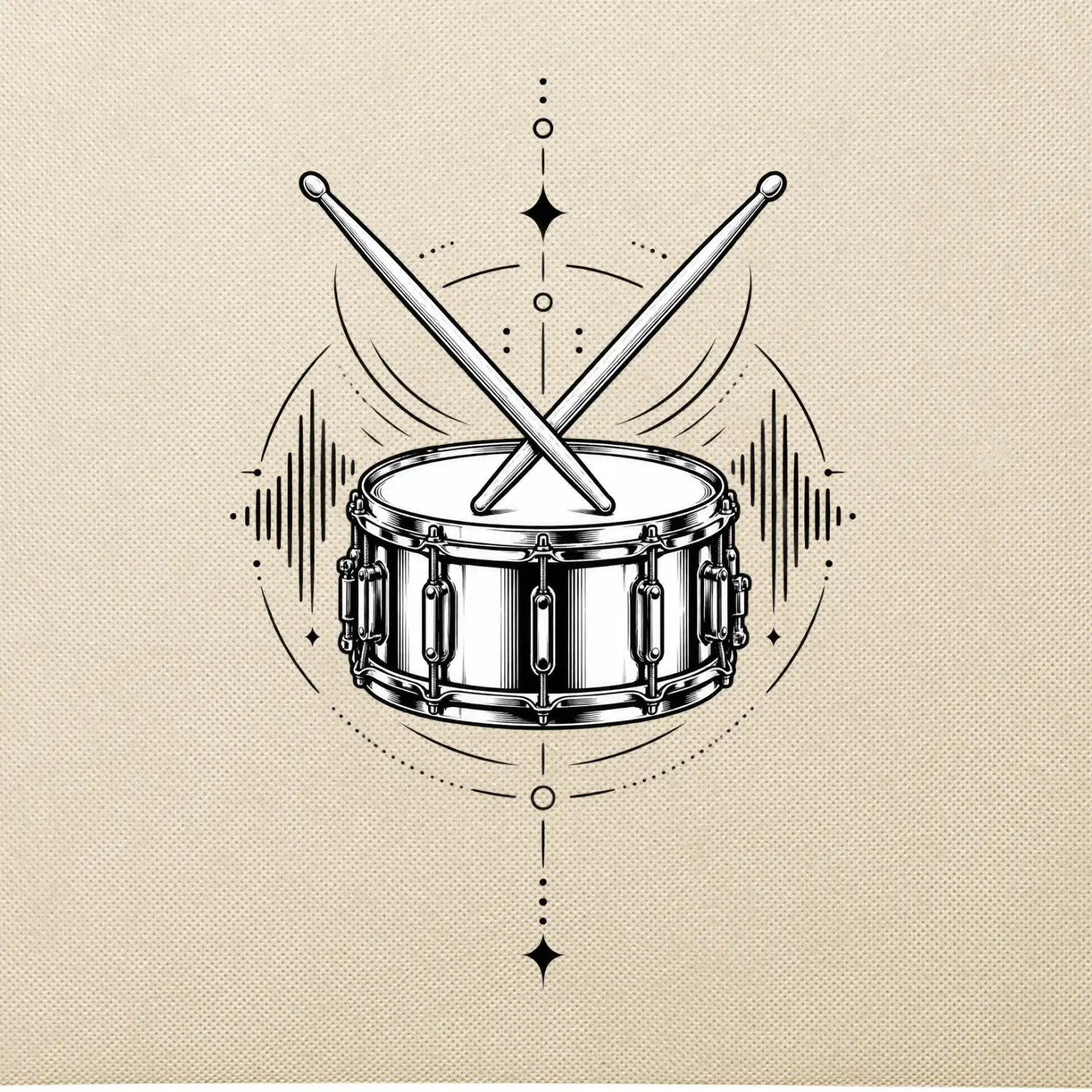 Symetrický buben s paličkami - minimalistická rytmická grafika