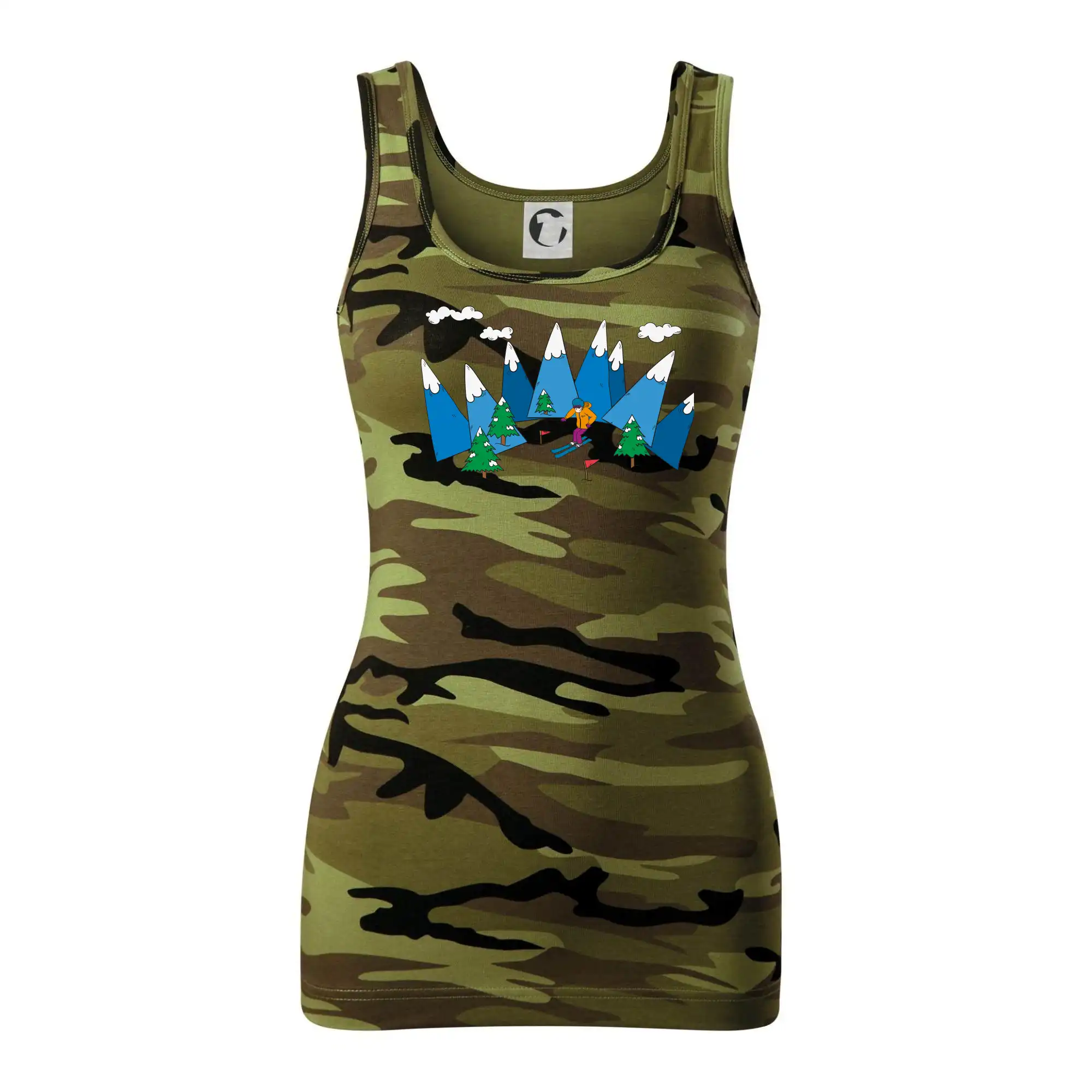 Lyžař a barevné hory