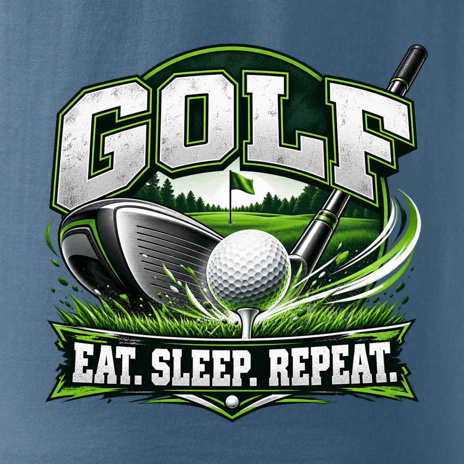 Golfová hůl s míčkem eat sleep repeat