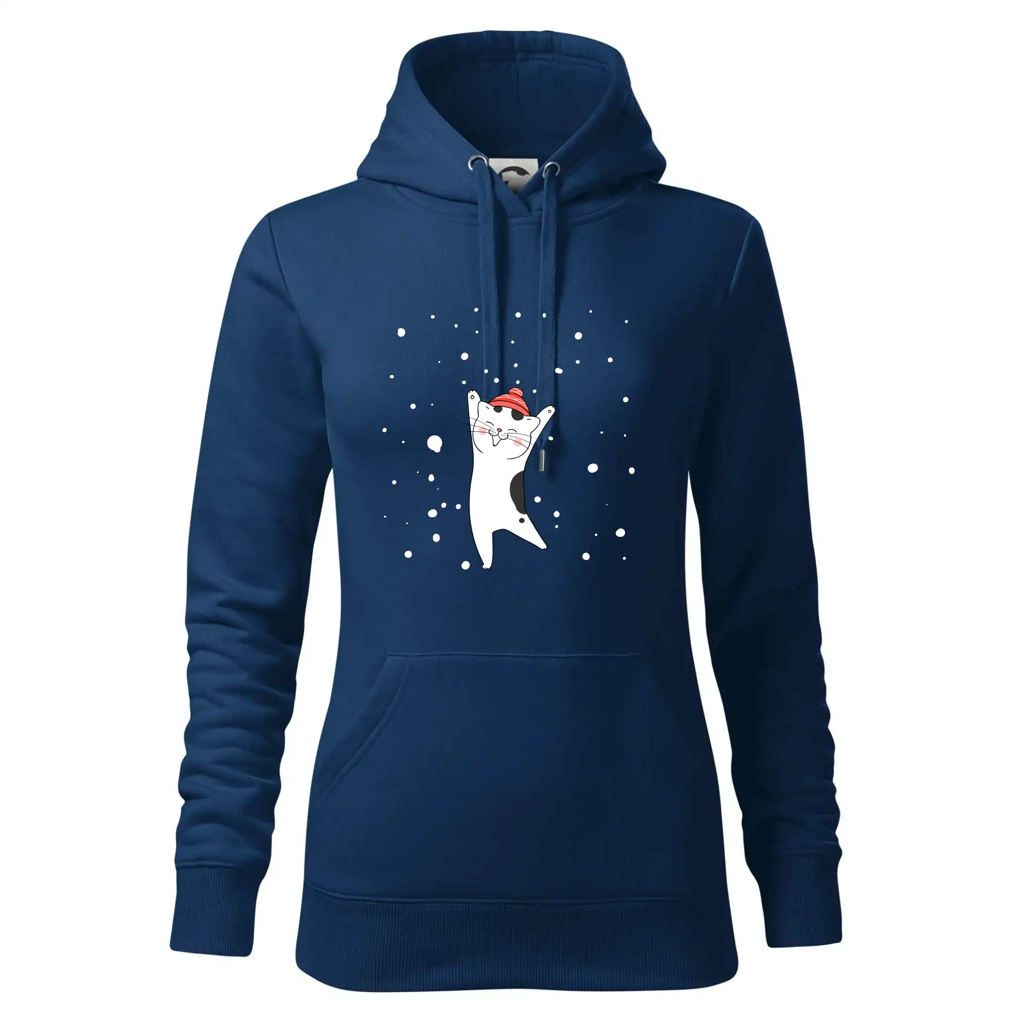 Veselá kočka v zimní čepici