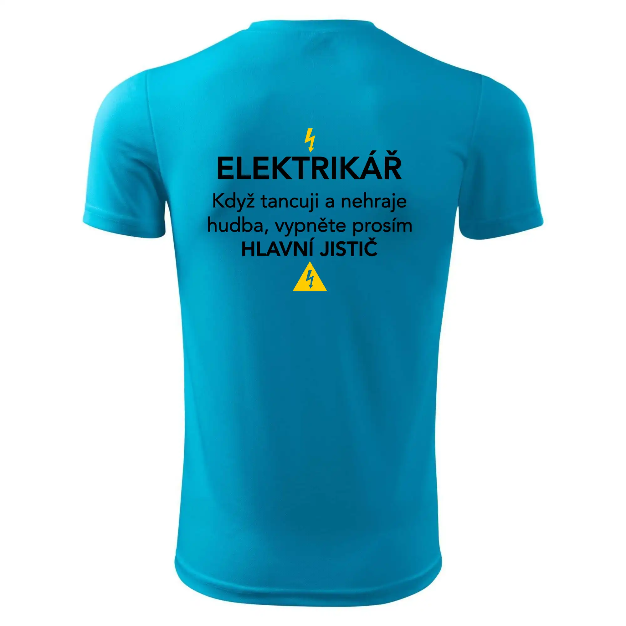 Elektrikář - hlavní jistič - Nápis na zádech