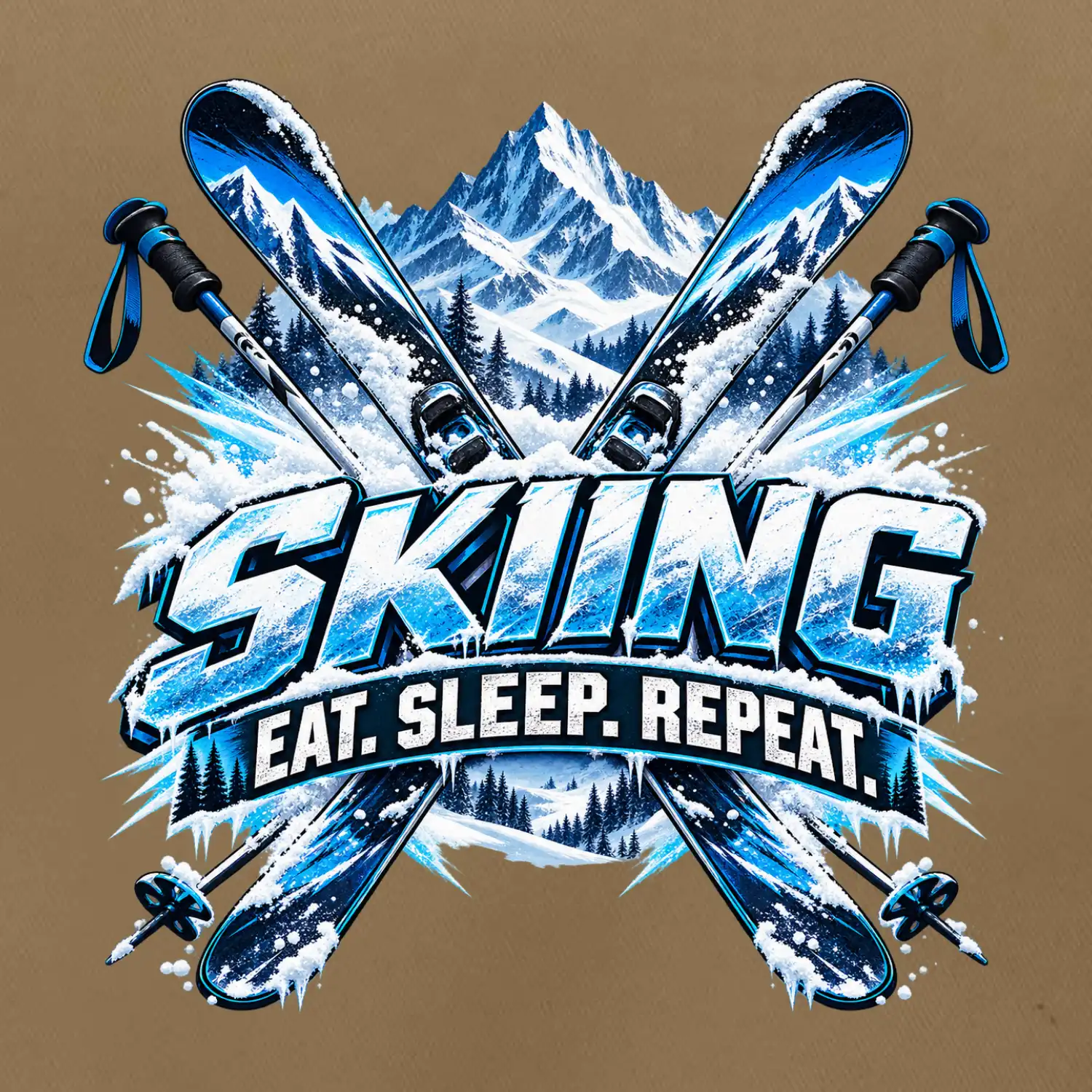 Sjezdové lyže v horách eat sleep repeat