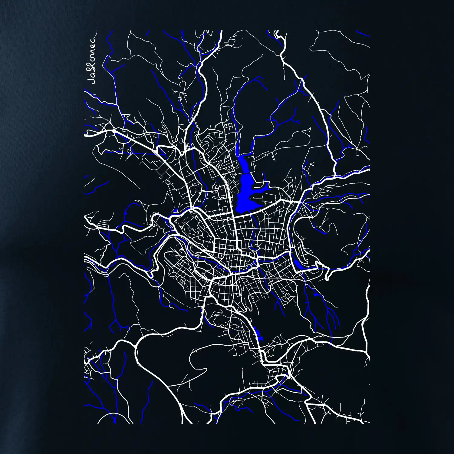 Jablonec nad Nisou - Mapa s vodními toky