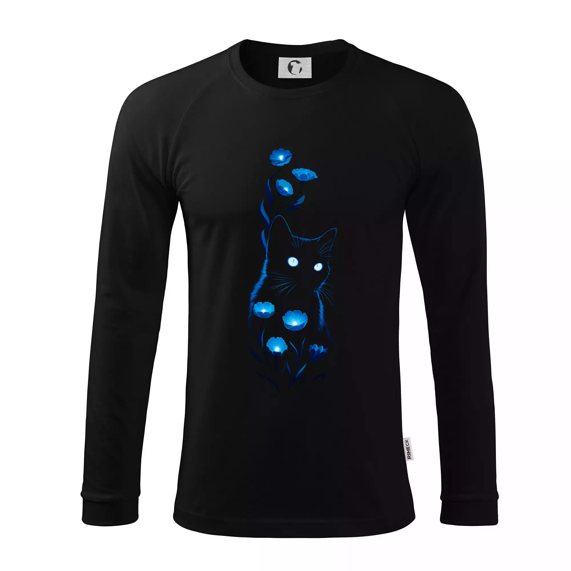 Modře neonová kočka a květy