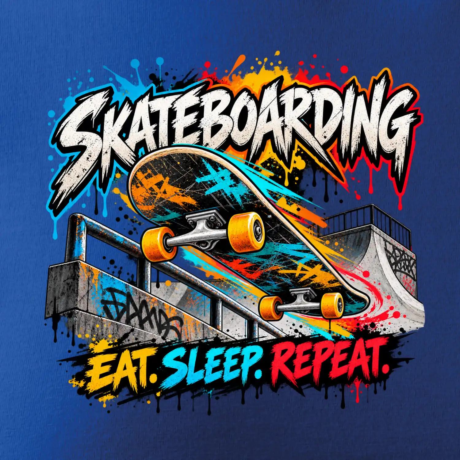Skateboard ve street stylu eat sleep repeat