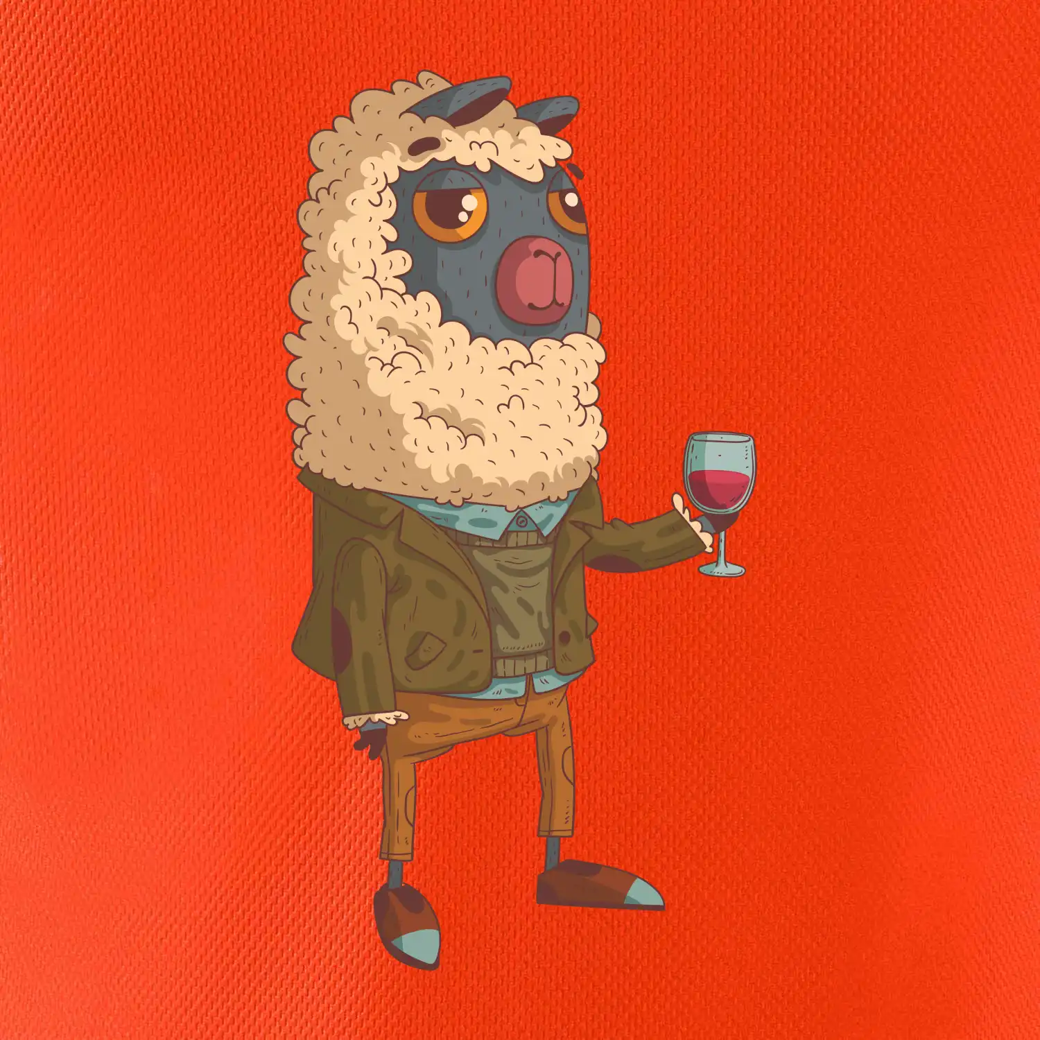 Alpaka s vínem muž