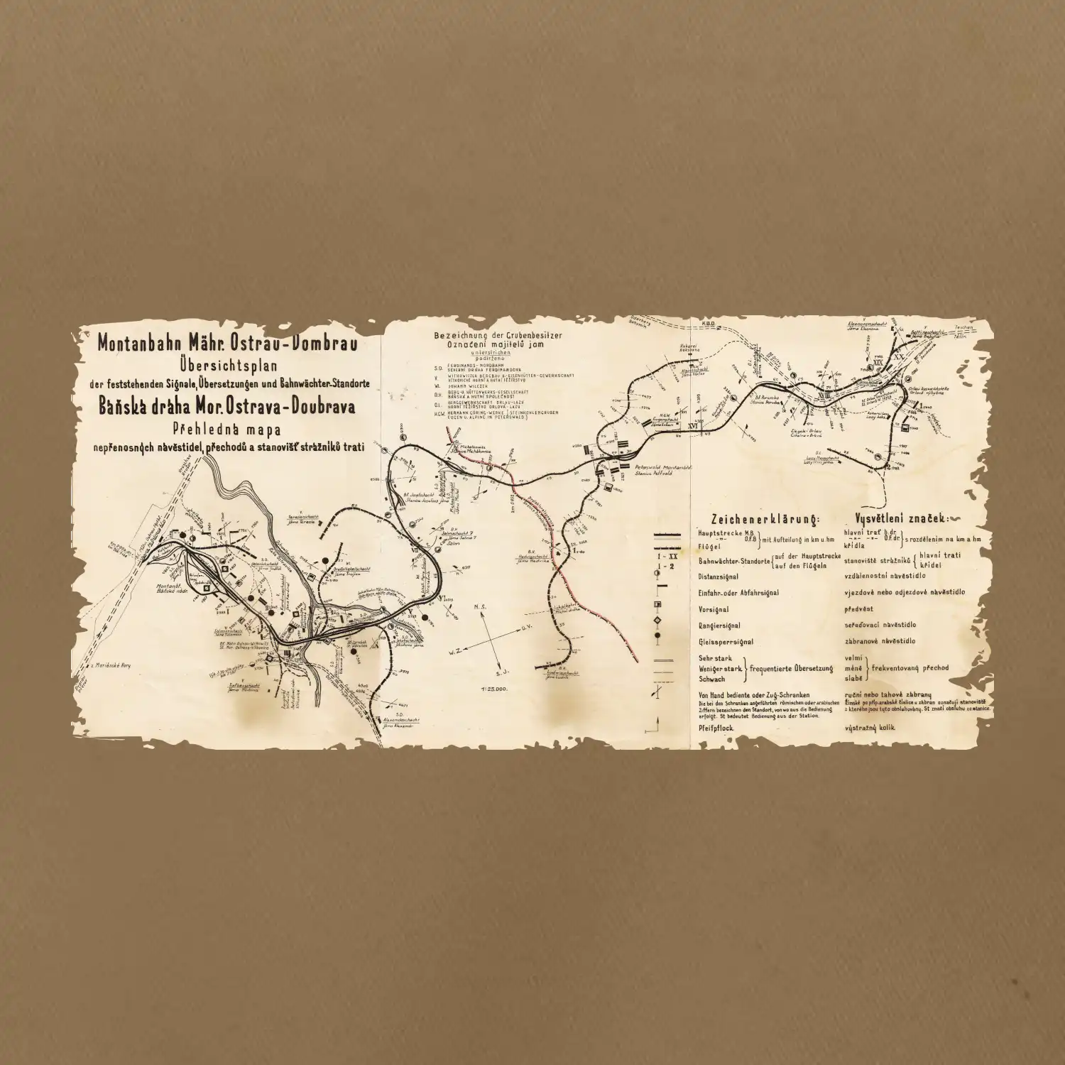 Mapa Báňské dráhy z Moravské Ostravy do Doubravy