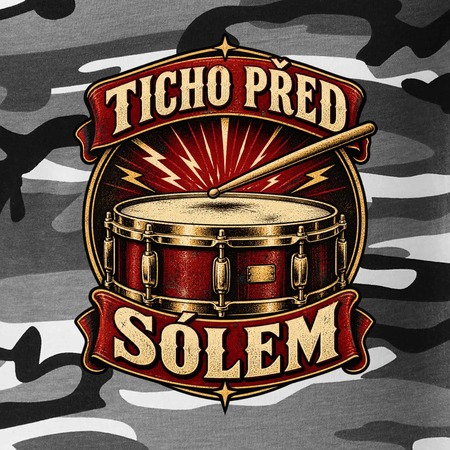 Ticho před sólem - vintage bubenický emblém