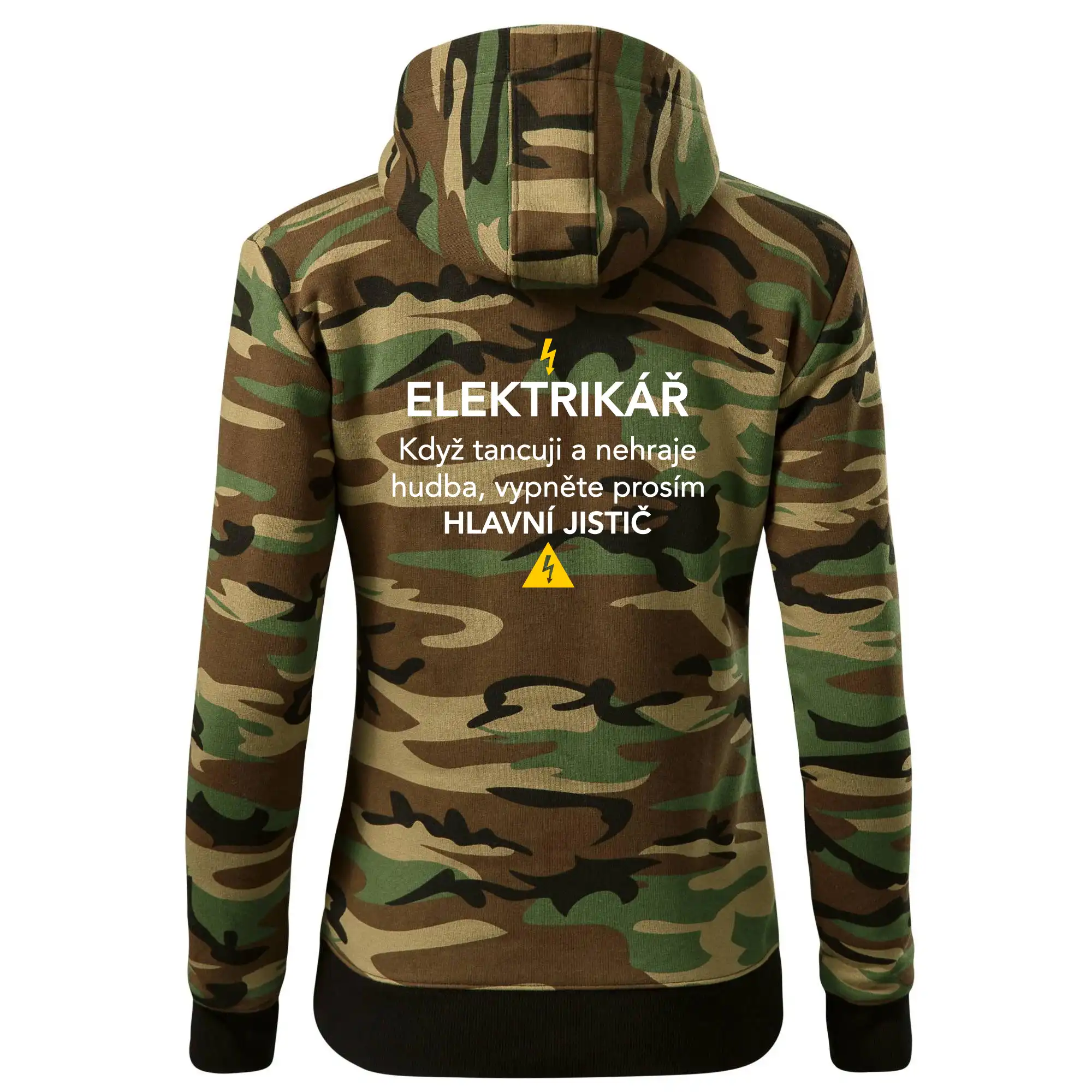 Elektrikář - hlavní jistič - Nápis na zádech