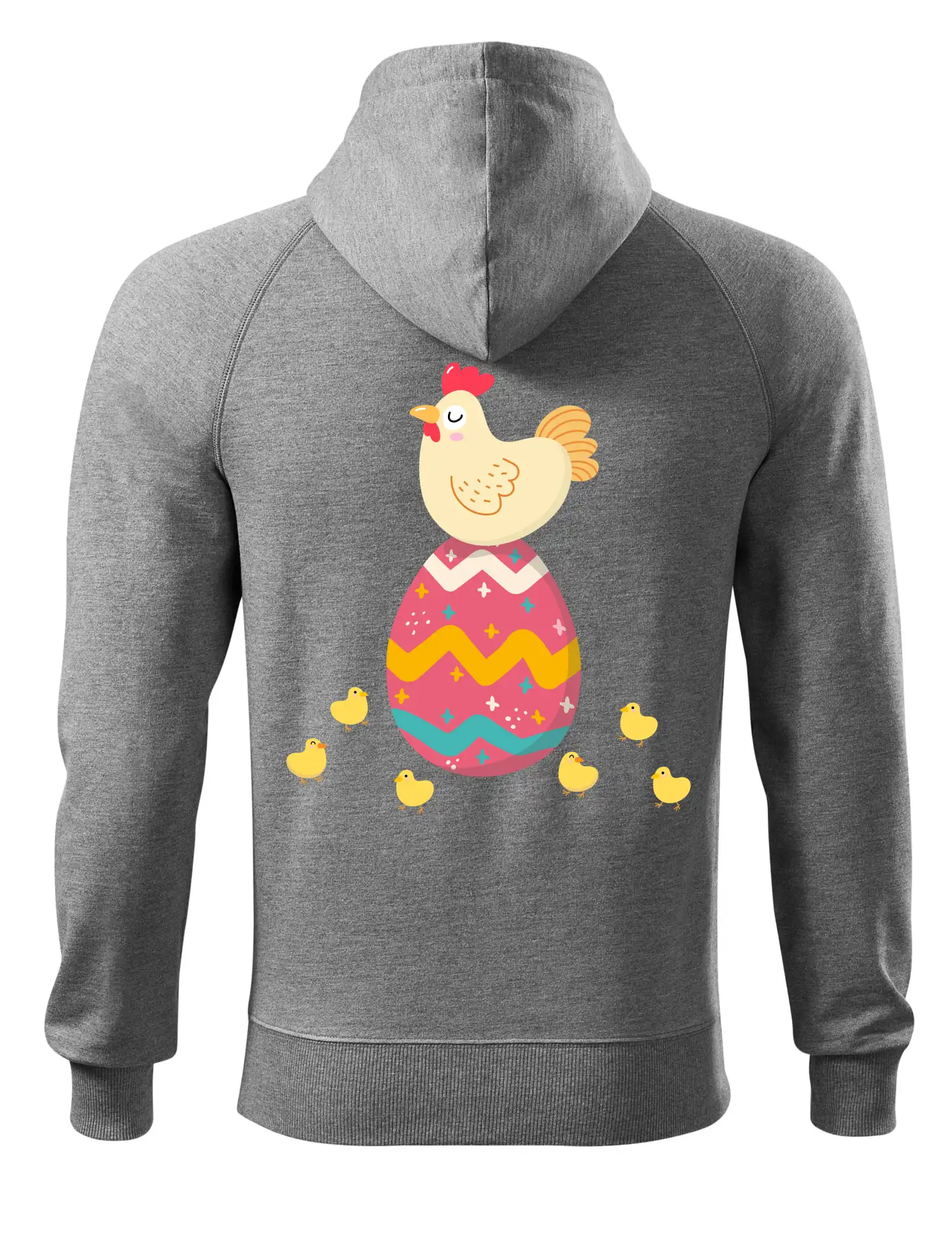 Slepice sedící na velikonočním vejci