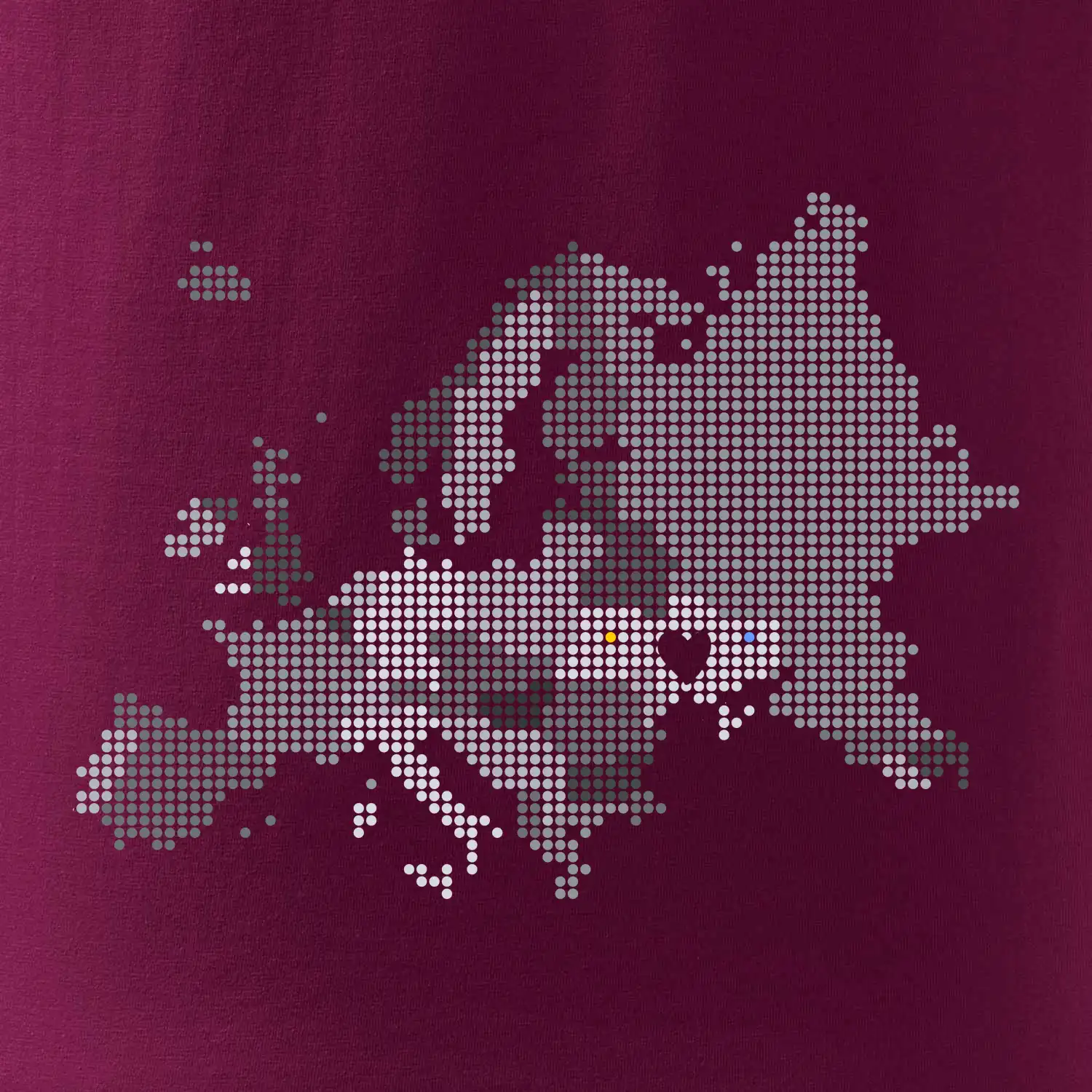 Mapa Evropy - srdce v Ukrajině