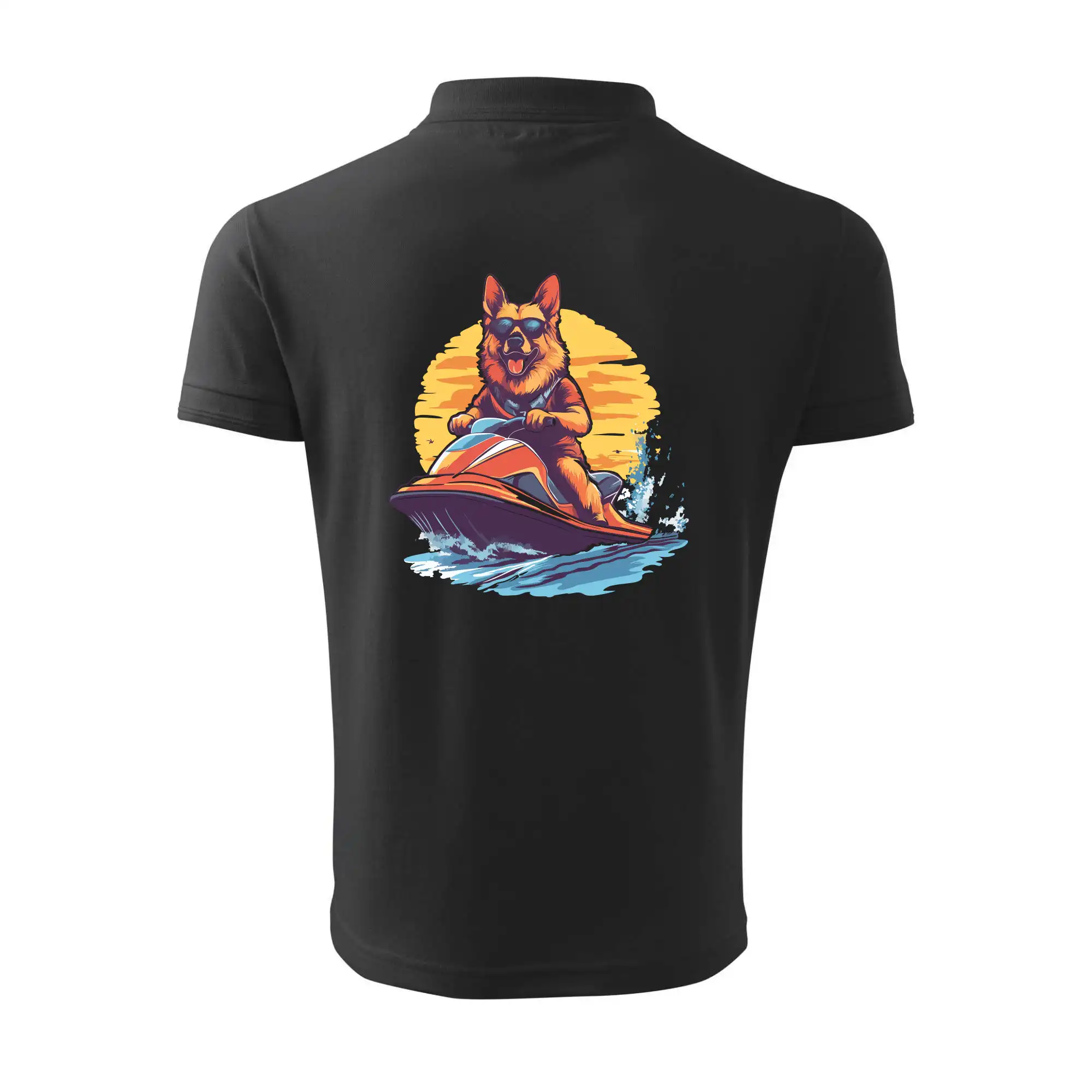 Německý ovčák na vodním skútru