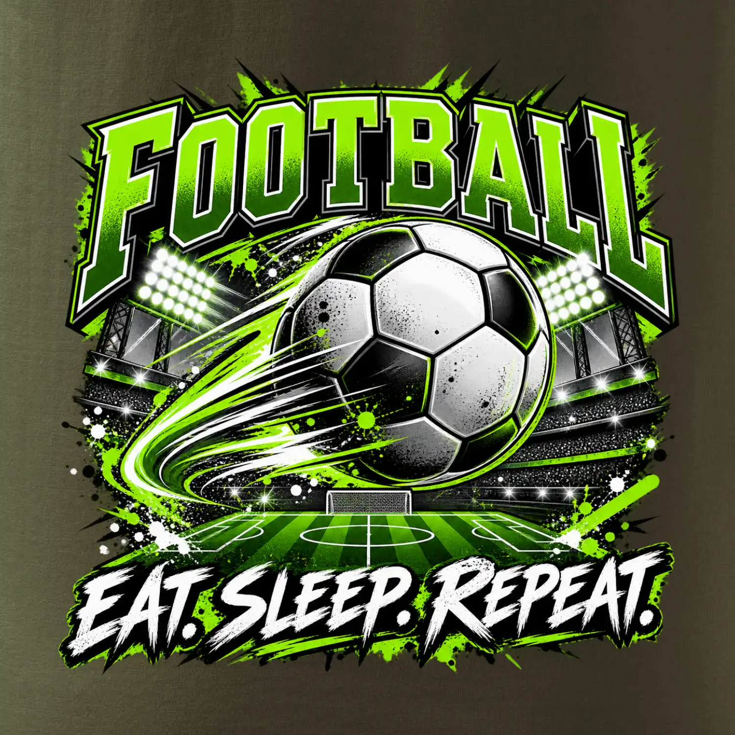 Fotbalový míč a stadion eat sleep repeat