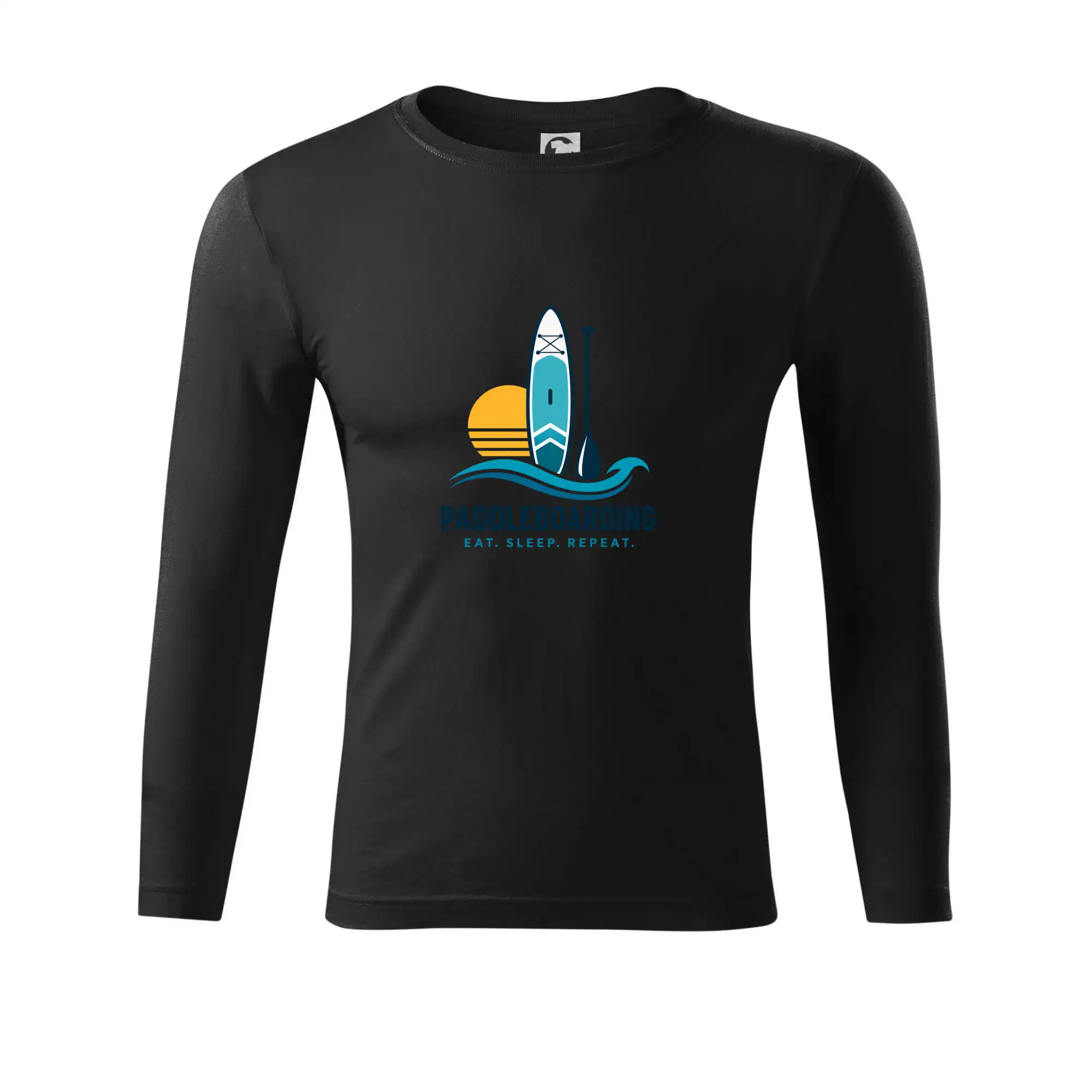 Paddleboard s pádlem při západu slunce eat sleep repeat