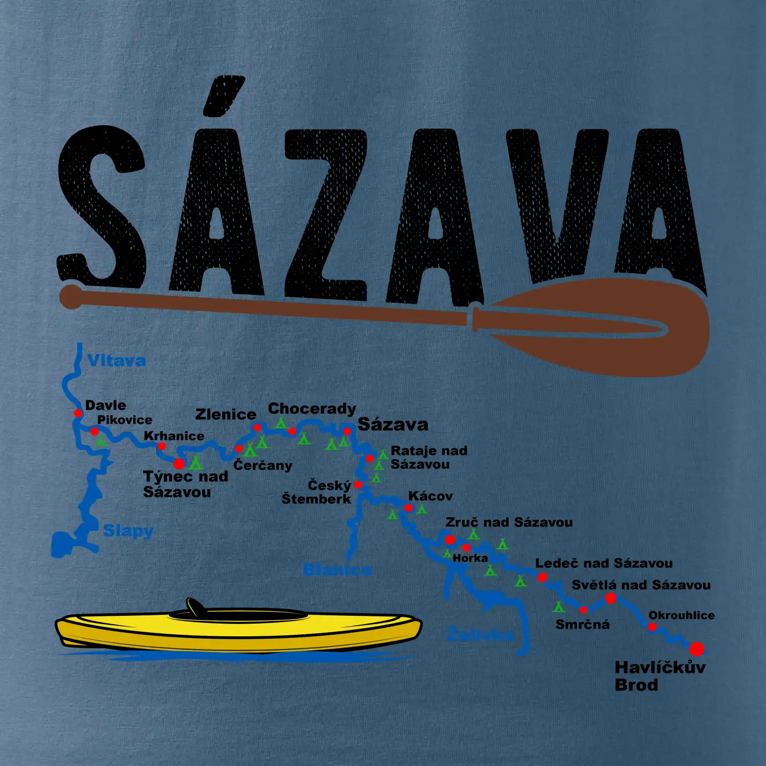 Mapa řeky Sázavy