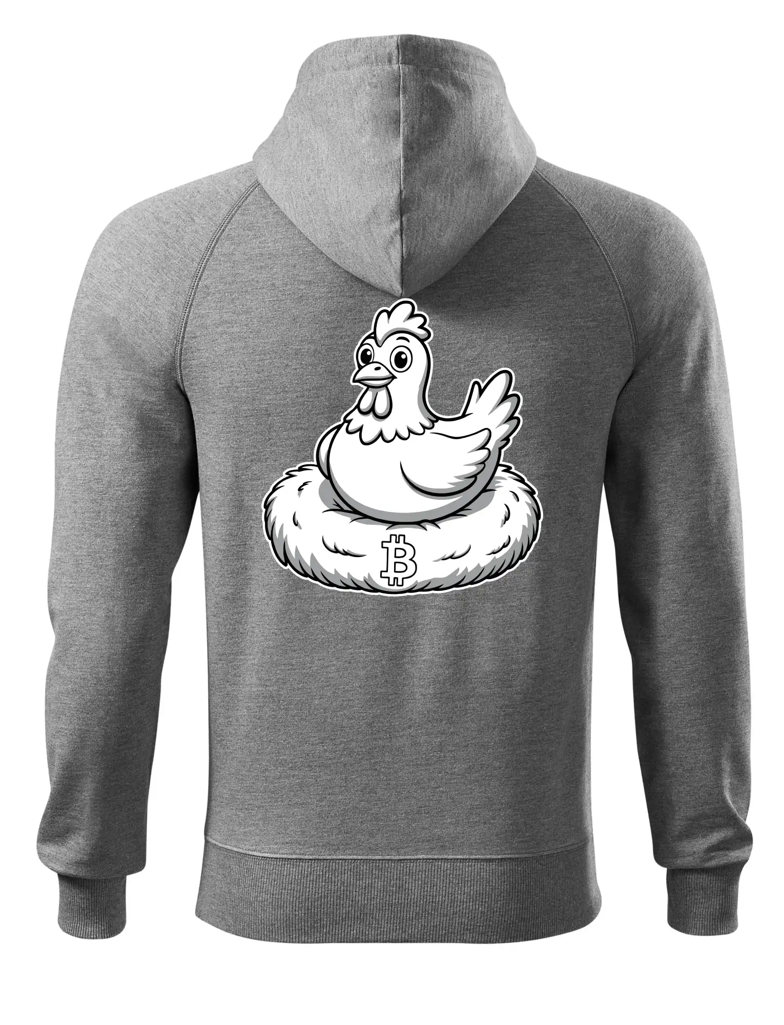 Kuře sedící na bitcoinovém hnízdě