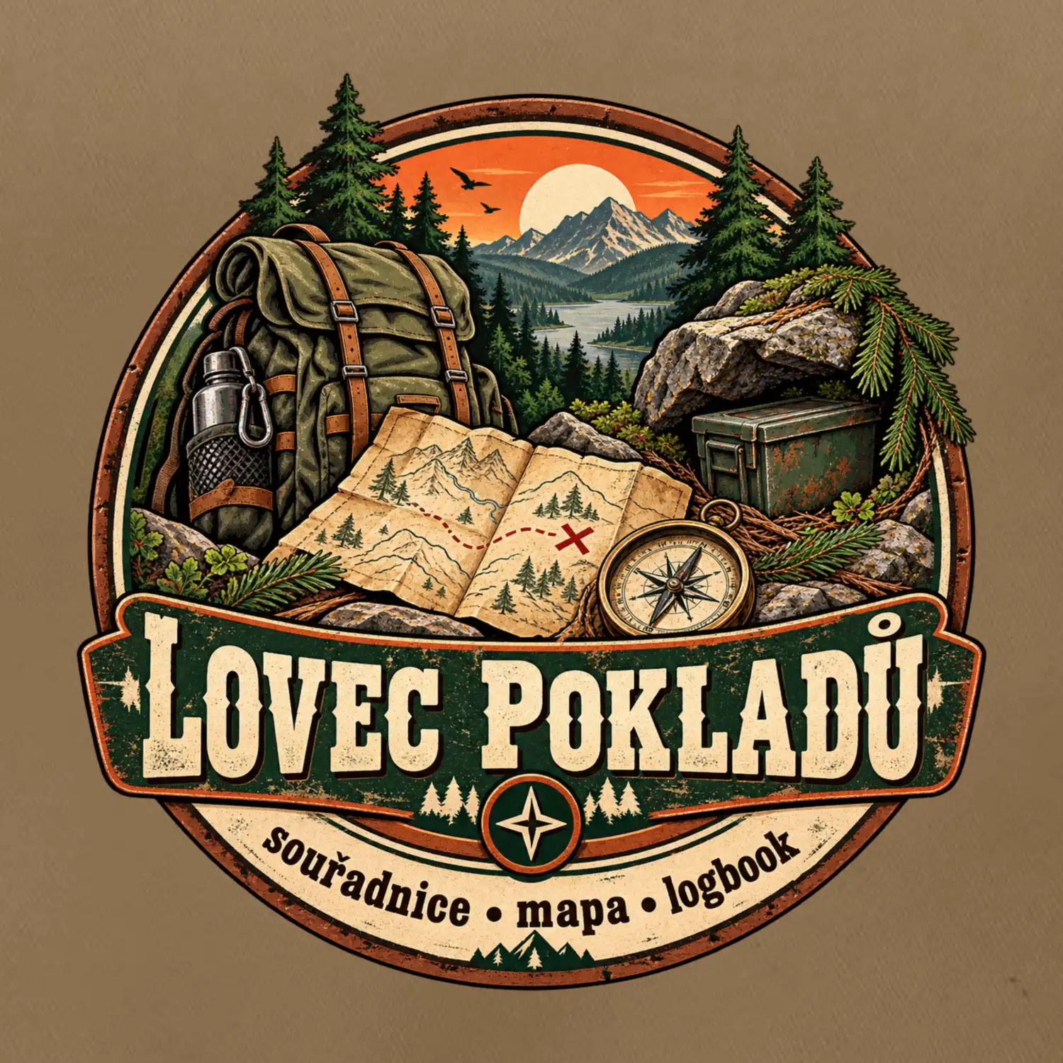 Lovec pokladů vintage horský odznak
