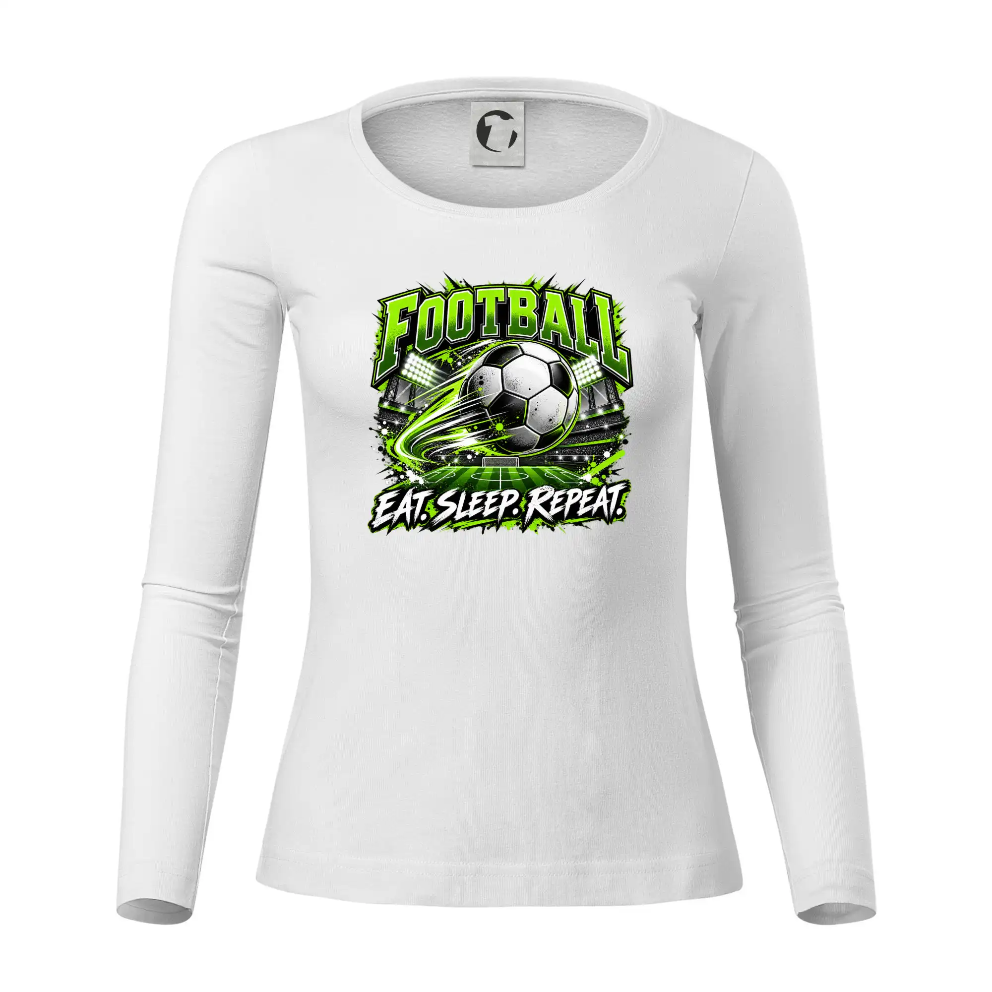 Fotbalový míč a stadion eat sleep repeat