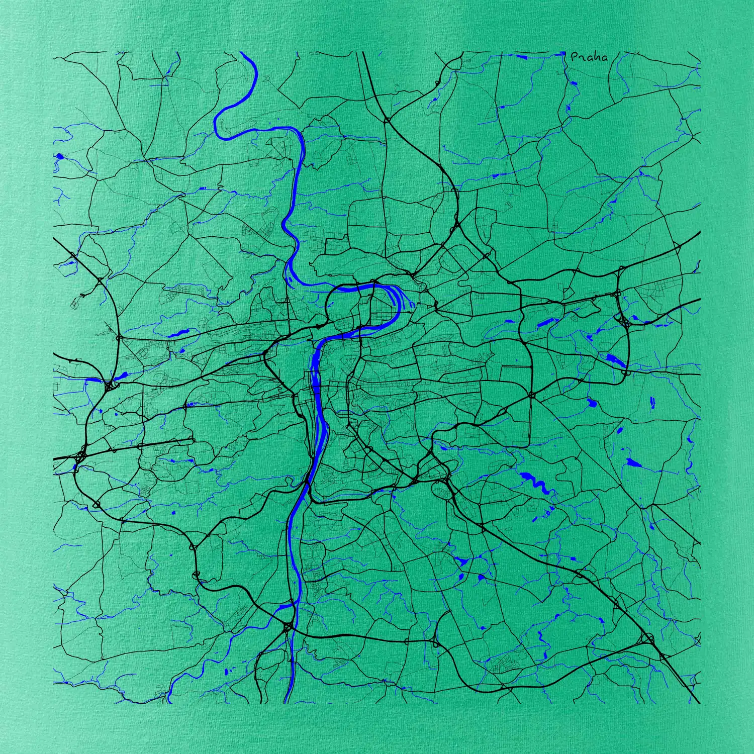 Praha - Mapa s vodními toky